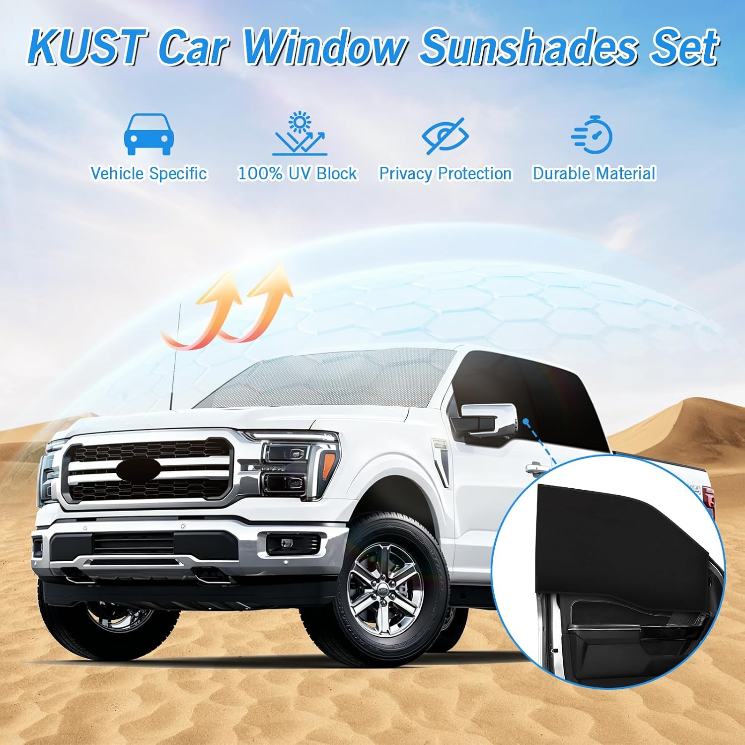 Detalle 2 de KUST Tesla Model Y Juniper 2025-2026 Window Shades, 8-Piece Blackout Set