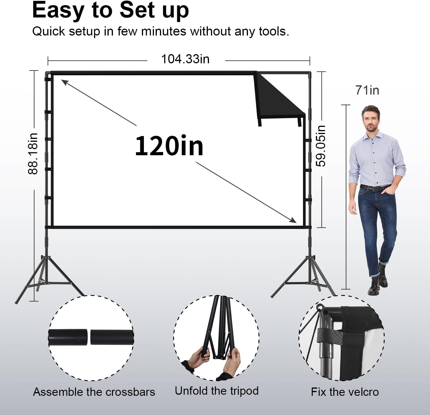 Detalle de TOWOND 120-Inch Outdoor Projector Screen with Stand — Large 16:9, 4K HD Ready, Wrinkle-Free, Portable with Carry Bag