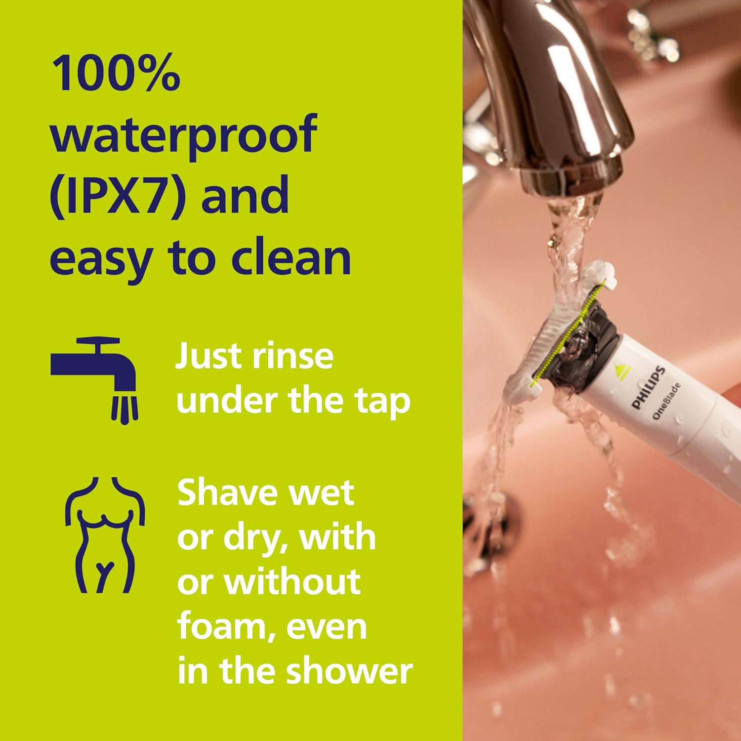 Detalle de Philips OneBlade Intimate QP1924/28: Trim, shave and protect sensitive skin with a flexible approach