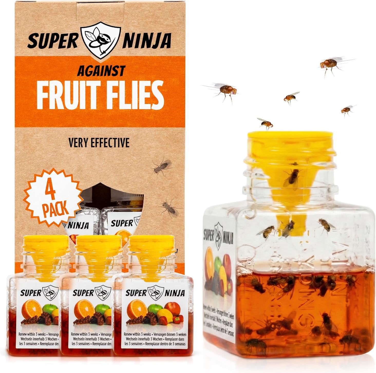 Detalle de Super Ninja Fruit Fly Traps for Indoors — 4 Pack, Safe, Effective Indoor Fly Control