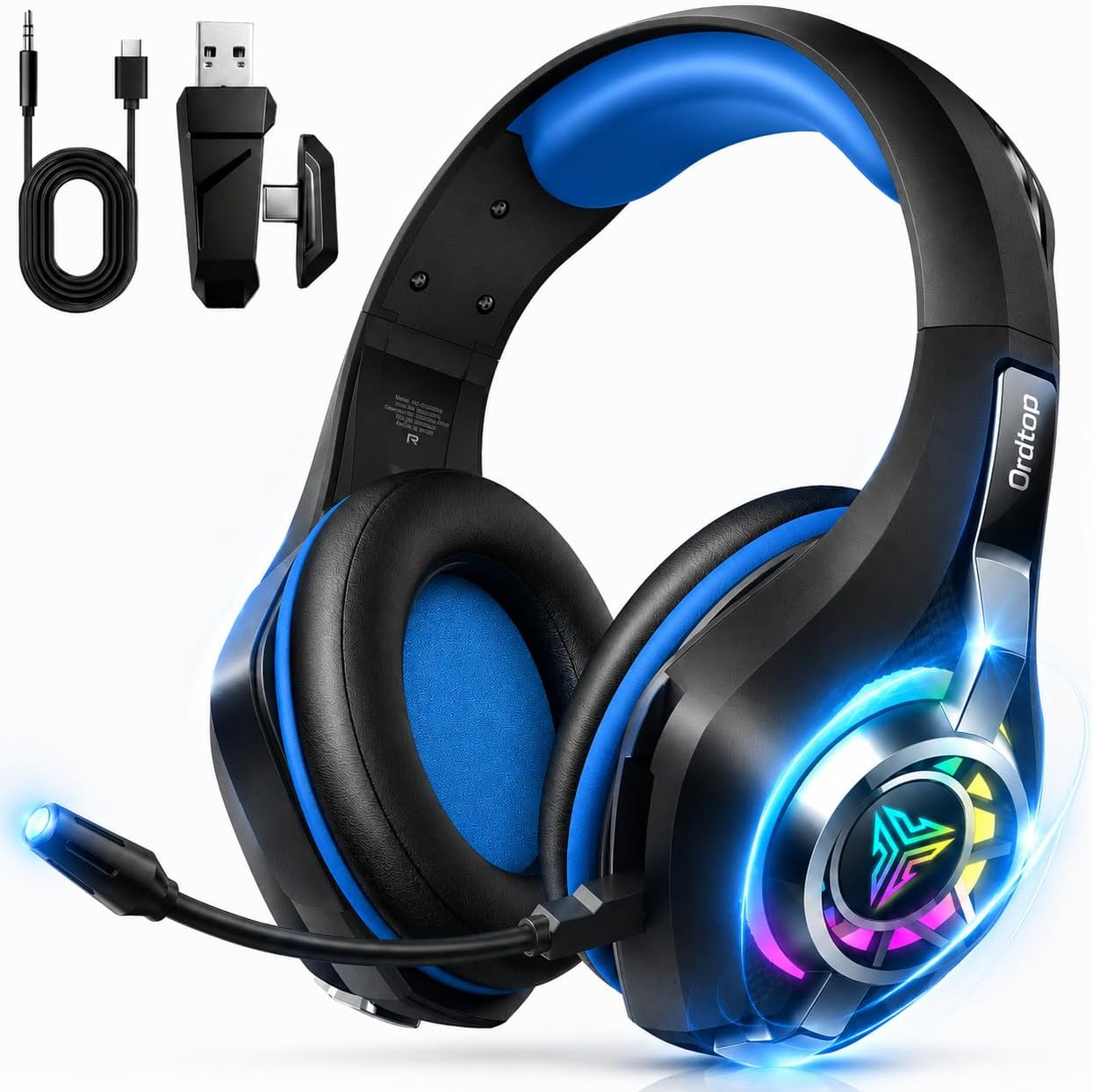 Detalle de GS400 Ultra 2.4GHz Wireless Gaming Headset for PS5/PS4/Switch with 7.1 Virtual Surround, 40mm Drivers and RGB Lighting