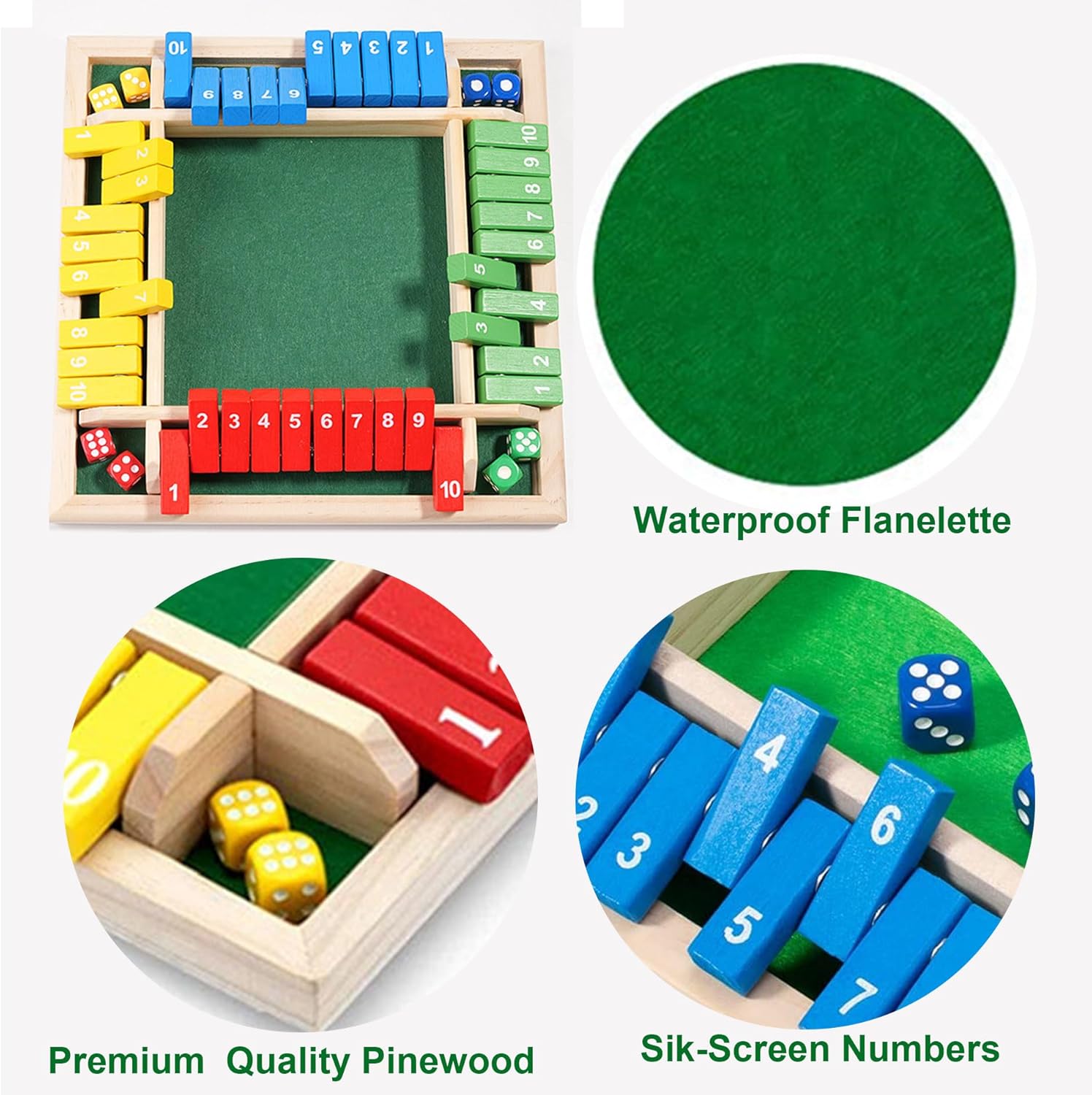 Detalle de Shut the Box Würfelspiel für 4 Spieler