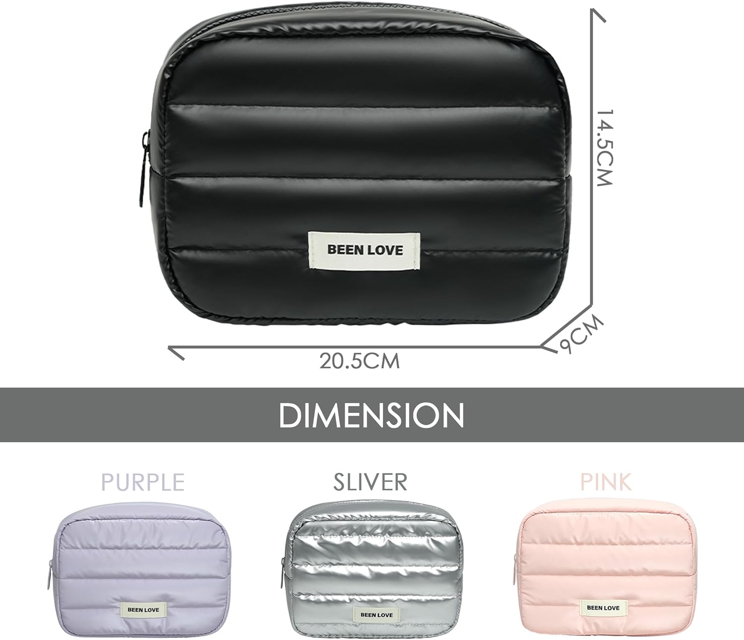 Thumbnail 3 de Puffer Makeup Bag Cosmetic Bag – Quilted Large Zip Pouch for Travel and Daily Use