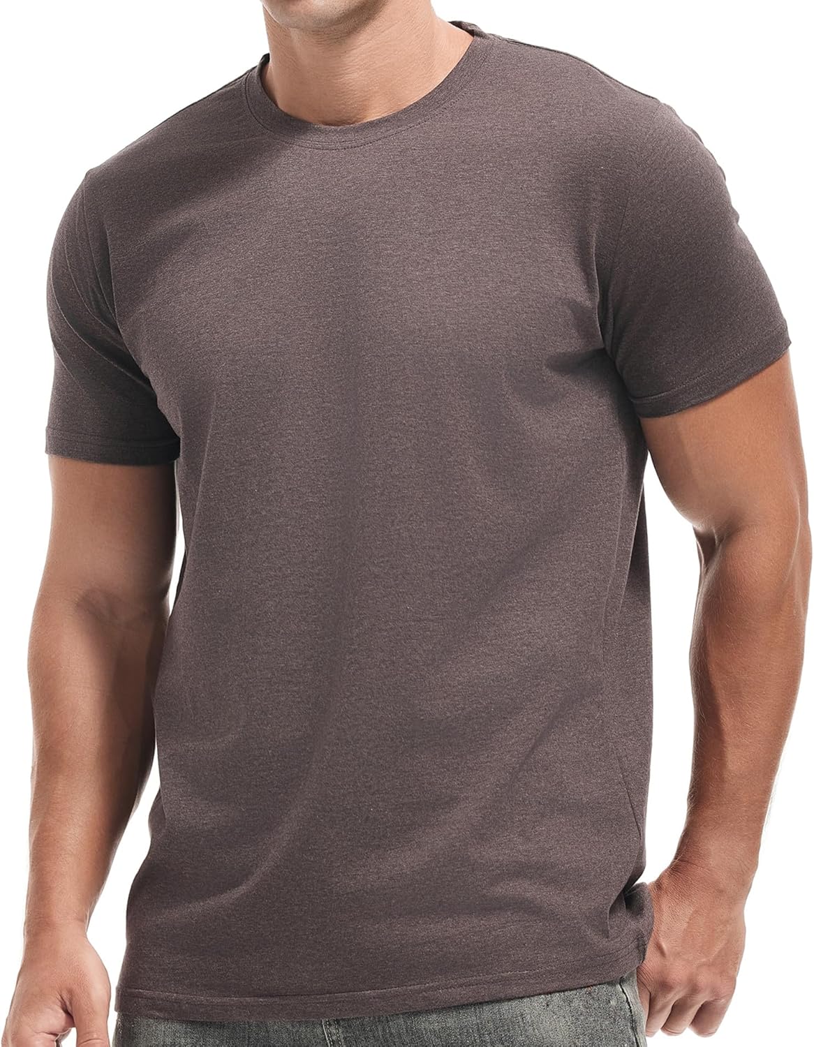 Detalle de VEIISAR Herren T-Shirt aus 200g Baumwolle – Slim-Fit Unterzieh-Shirt mit Dehnung, Weiß/Melange