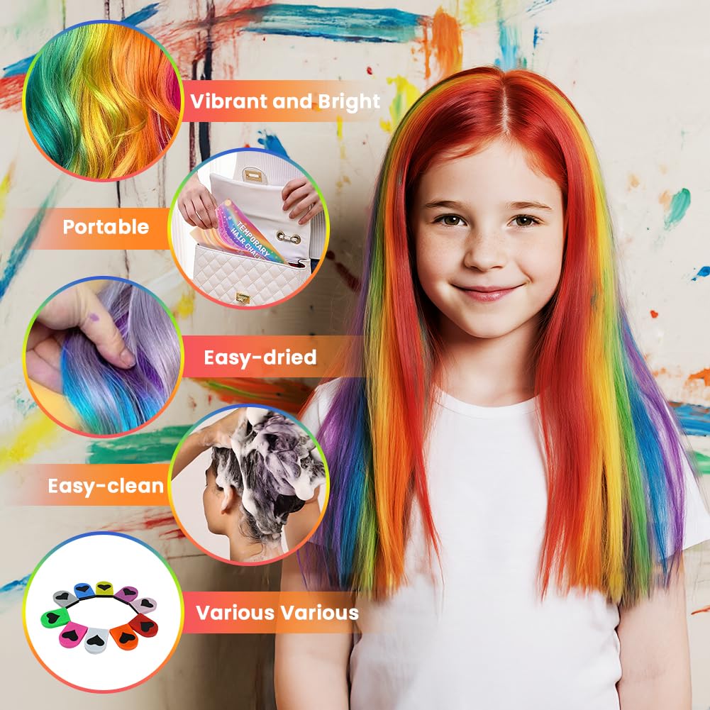 Detalle 2 de BUTBU Haarkreide für Mädchen Set mit 10 Farben – auswaschbare Haarfärbepaste für Kinder & Partys