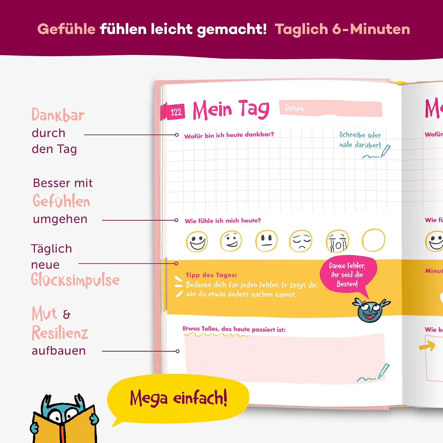 Detalle de 6-Minuten Gefühlstagebuch Kinder 6–12 Jahre 📔