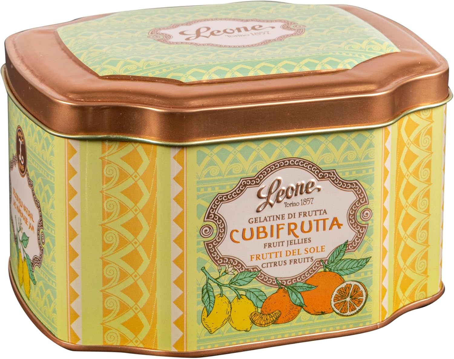 Detalle de Leone depuis 1857 – Boîte en métal Pâtes de Fruits du Soleil (200 g) – Sans Gluten et Végan