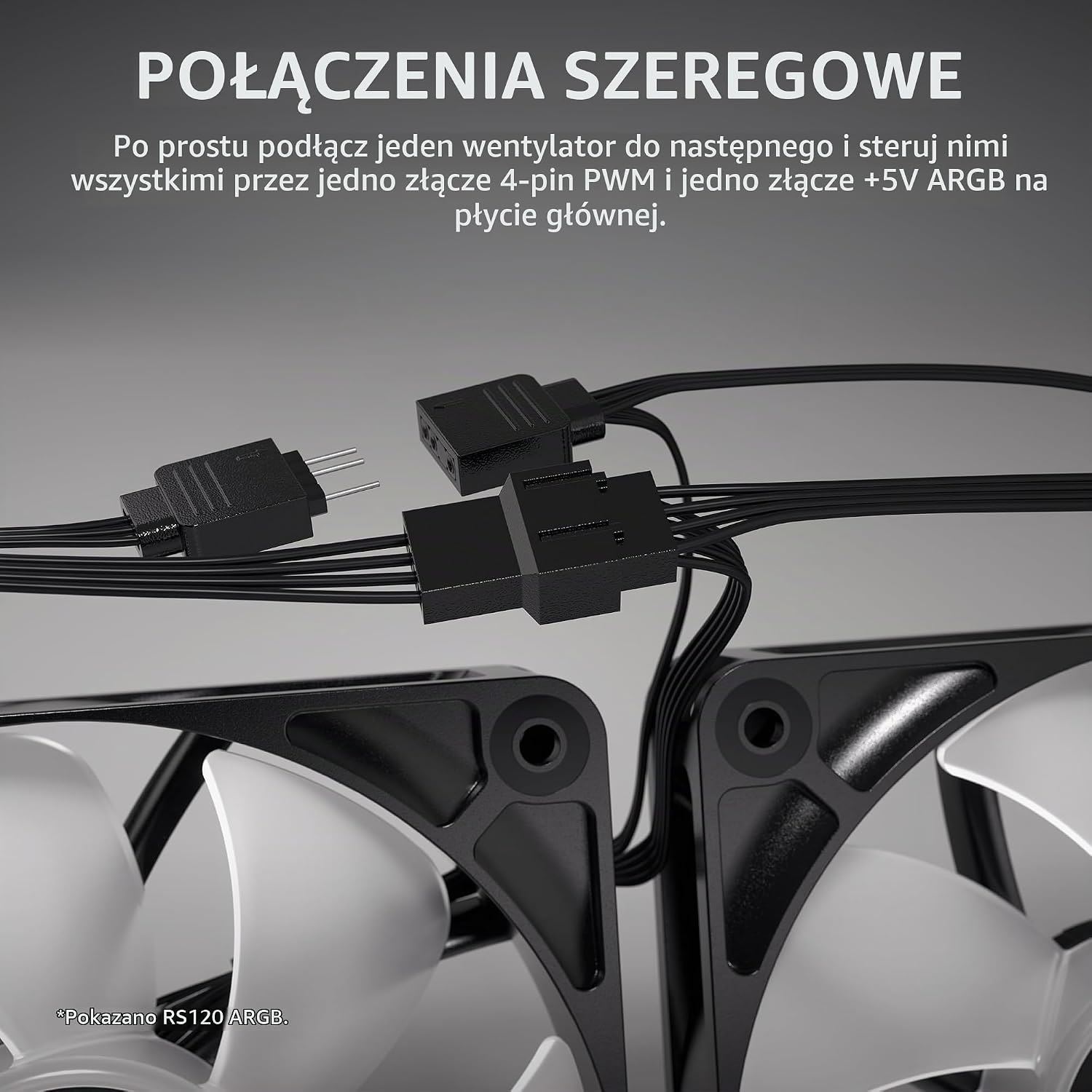 Detalle 1 de Corsair RS120-R ARGB – 3 białe wentylatory 120 mm PWM z odwróconymi łopatkami