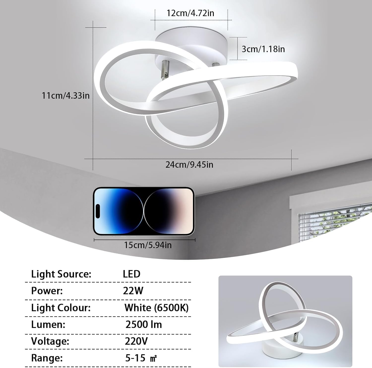 Detalle 2 de Lámpara de techo LED 22W 24x11 cm Blanco frío