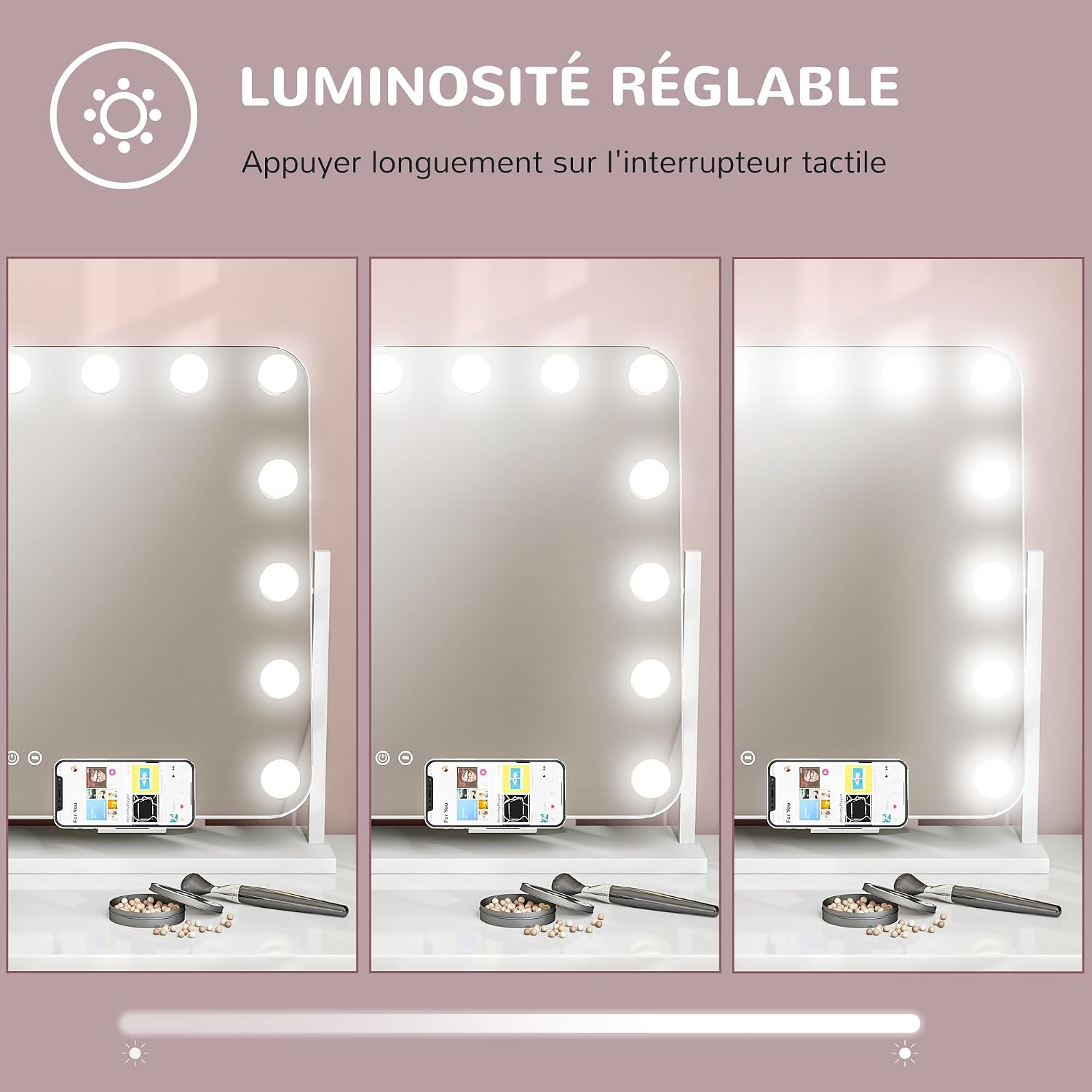 Thumbnail 5 de HOMCOM Miroir Maquillage Hollywood 63 x 50 cm