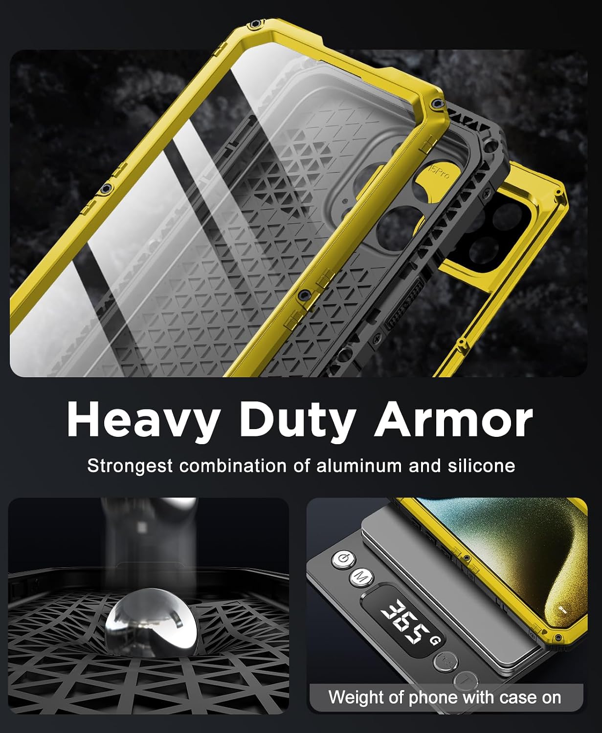 Detalle de Beeasy Robust Series: iPhone 15 Pro Max Case with Waterproof Heavy-Duty Shield (Yellow)
