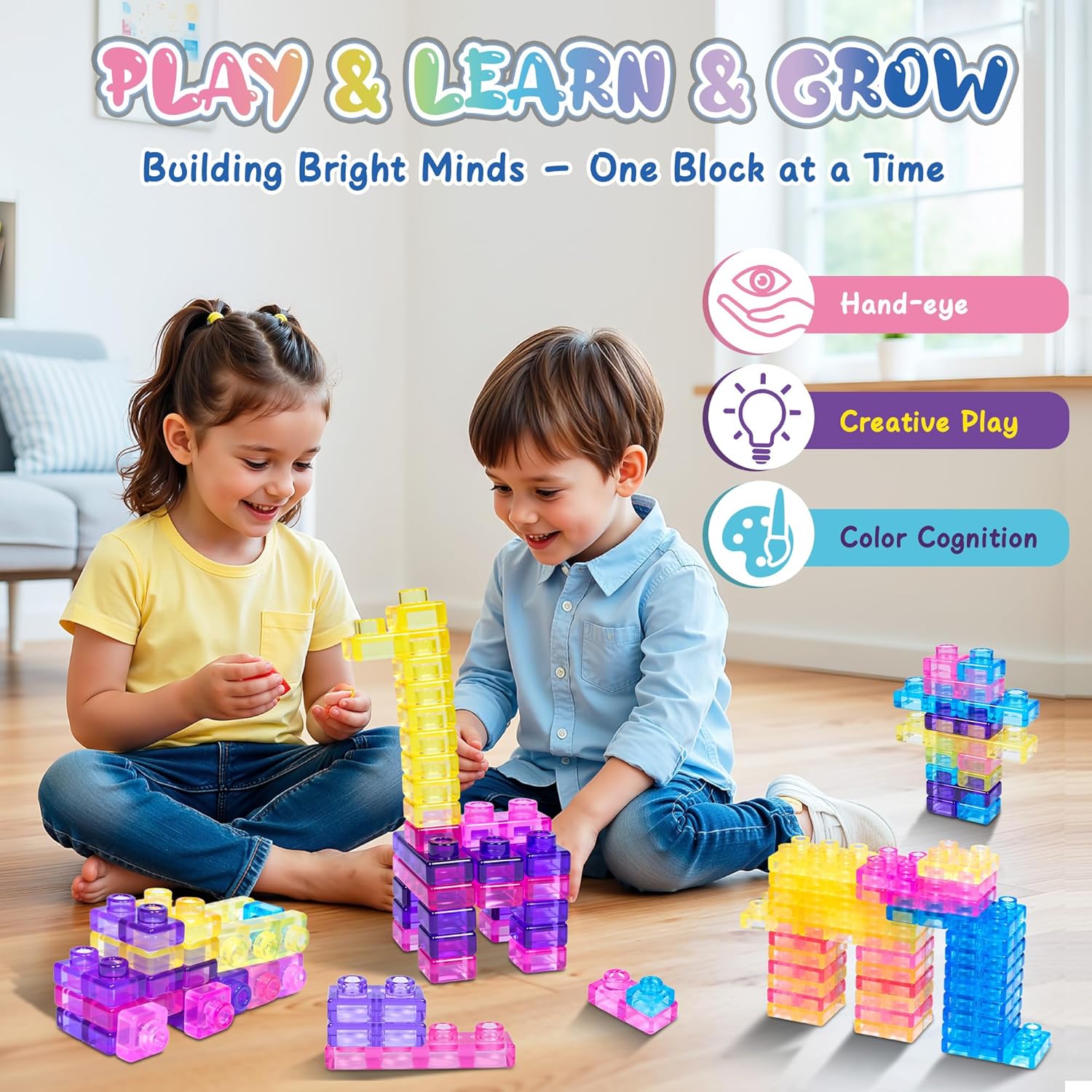 Detalle 2 de JOY SPOT! 40-Piece Sensory Soft Building Blocks for Toddlers (TPE Squishy Stack & Stretch Toy Set)