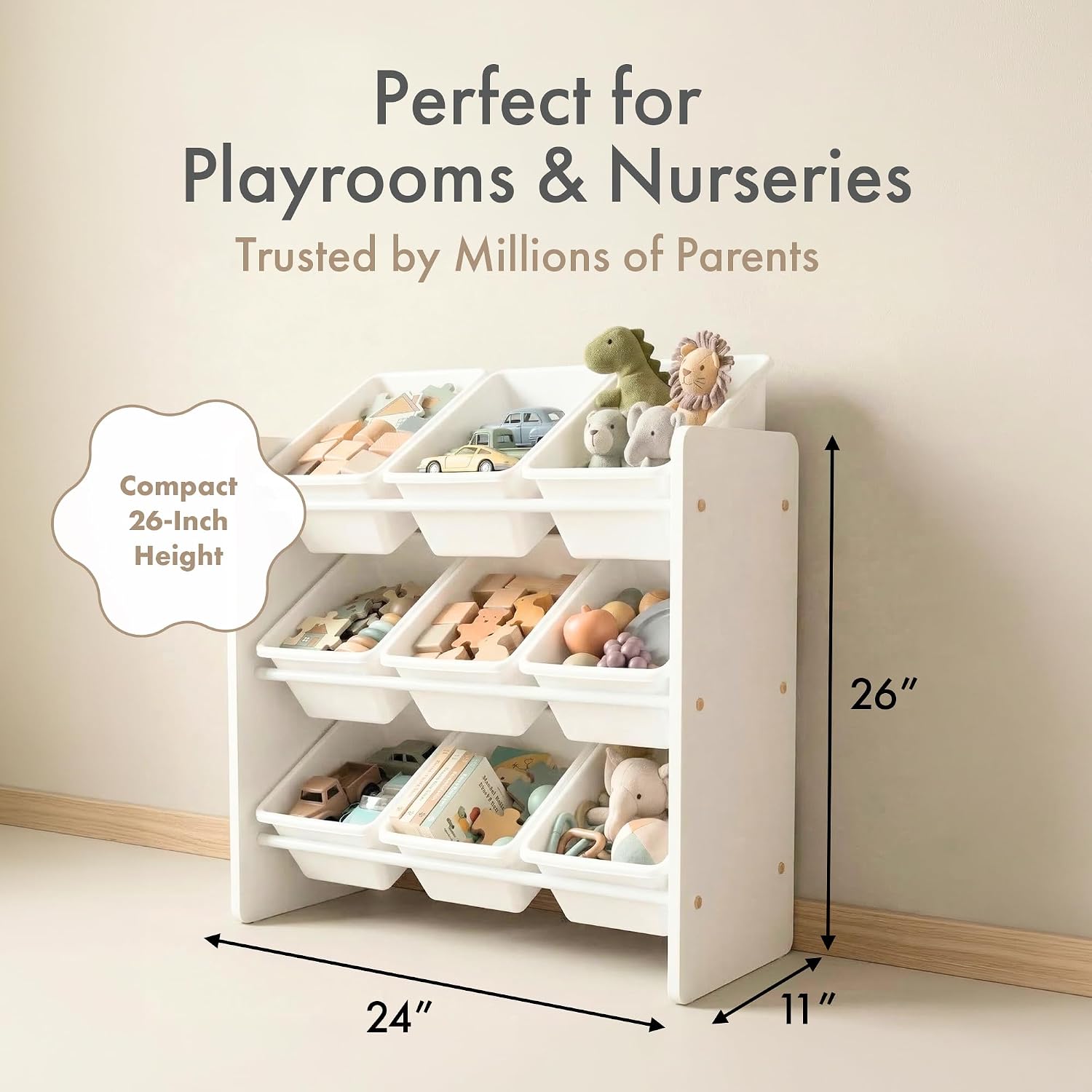 Thumbnail 5 de Humble Crew Wooden Toy Storage Organiser with 9 BPA-Free Bins (White) for Kids