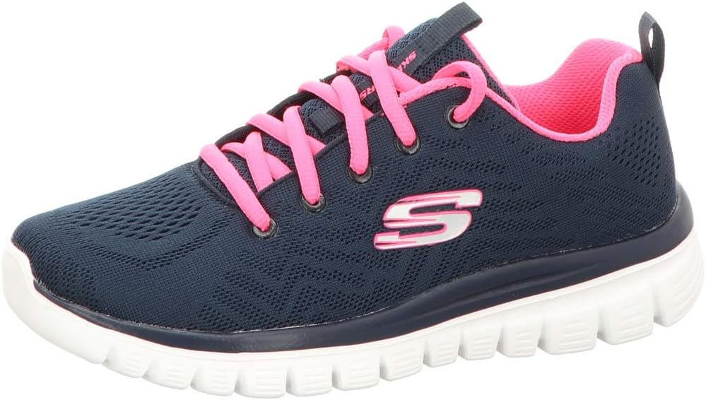Detalle 2 de Skechers Damen Graceful Get Connected Sneakers – Navy Mesh, Hot Pink Trim, Größe 40 EU