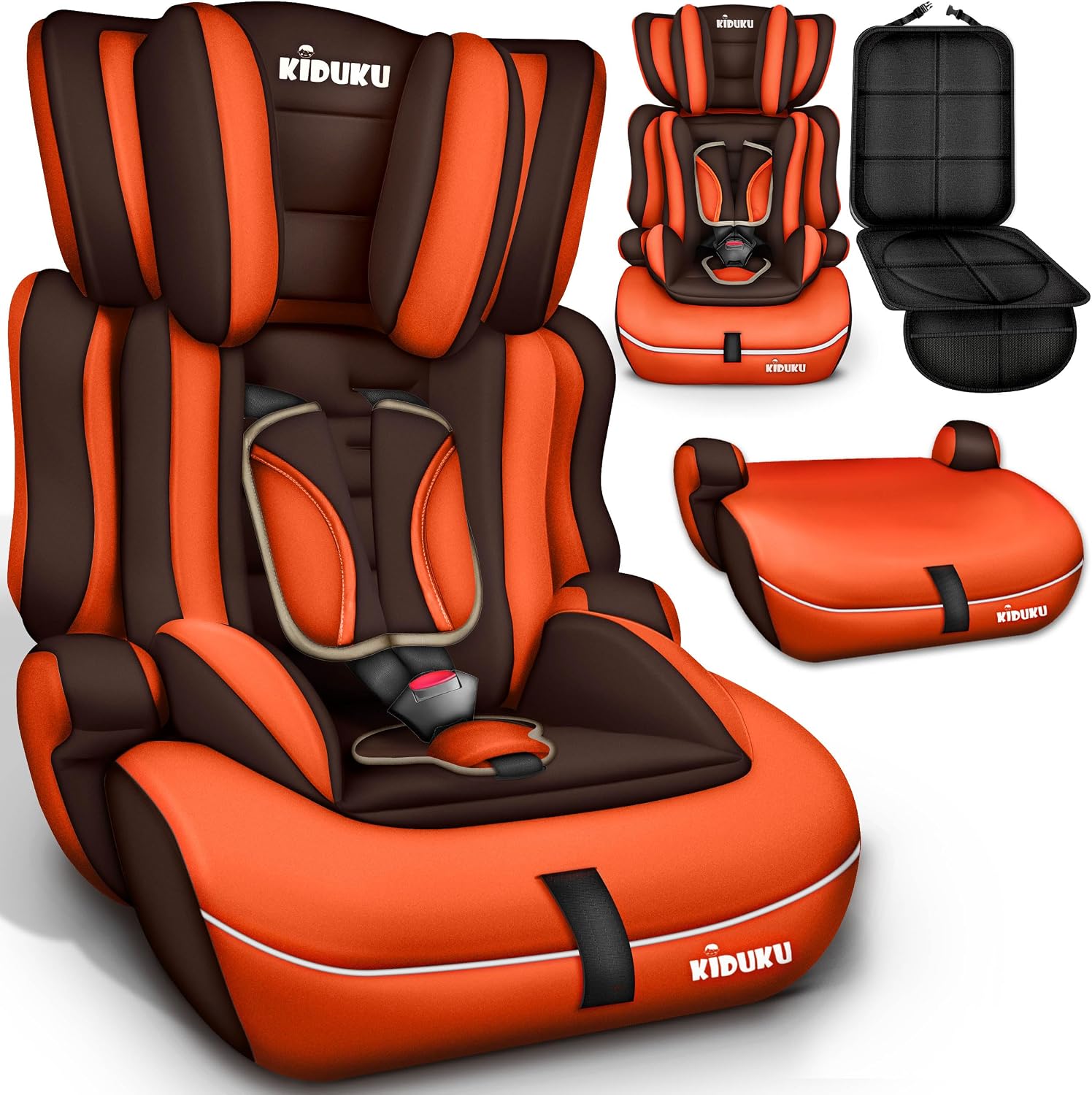 Detalle de KIDUKU seggiolino auto con coprisedile ECE R129/03 9-36 kg (1-12 anni) gruppo 1+2+3 marrone/arancione