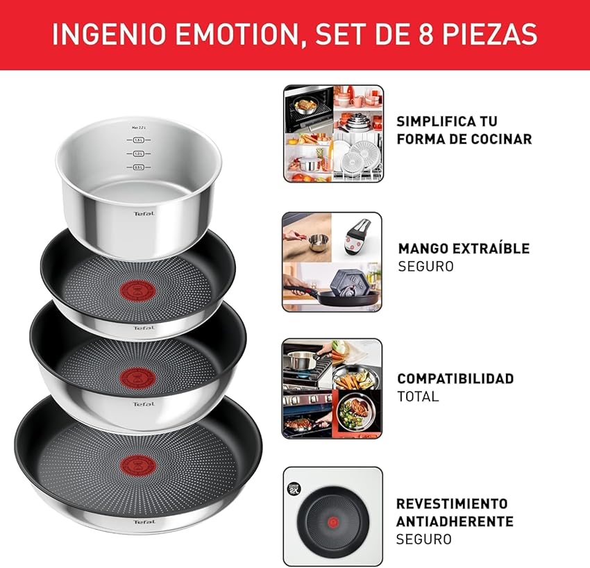 Detalle 2 de Tefal Ingenio Emotion - Set Sartenes y Cazuelas Multitarea
