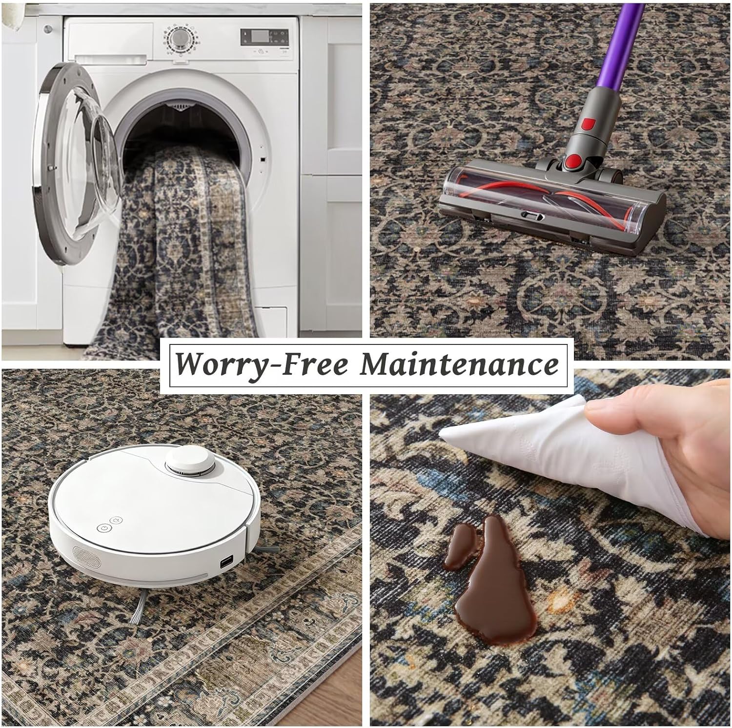 Thumbnail 5 de Washable 10x14 Area Rugs for Living Room, Boho Non-Slip Vintage Distress Rug (Neutral Oriental, Thin 0.3")