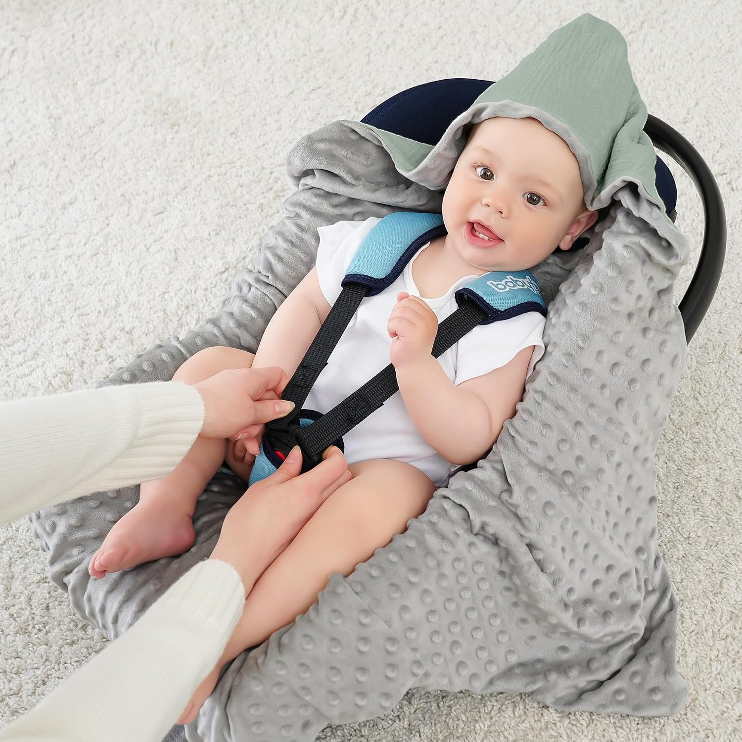 Thumbnail 2 de Susurration Couverture enveloppante Bébé – Chancelière 90 × 90 cm Vert pour Poussette, Landau et Siège Auto