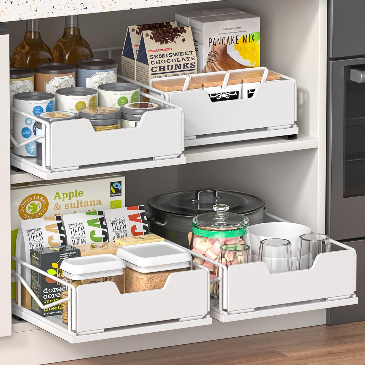 Detalle de ZOINLIY sm2412 Pull-Out Cabinet Organizer, 2-Pack White Lacquered Metal
