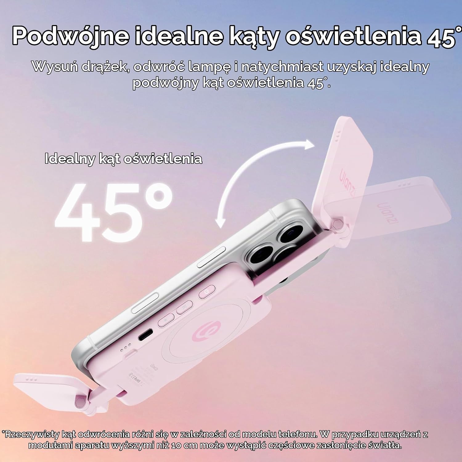 Detalle 1 de ULANZI GL01 – magnetyczna lampka do selfie, dwa panele LED, 2500–6500 K, różowa