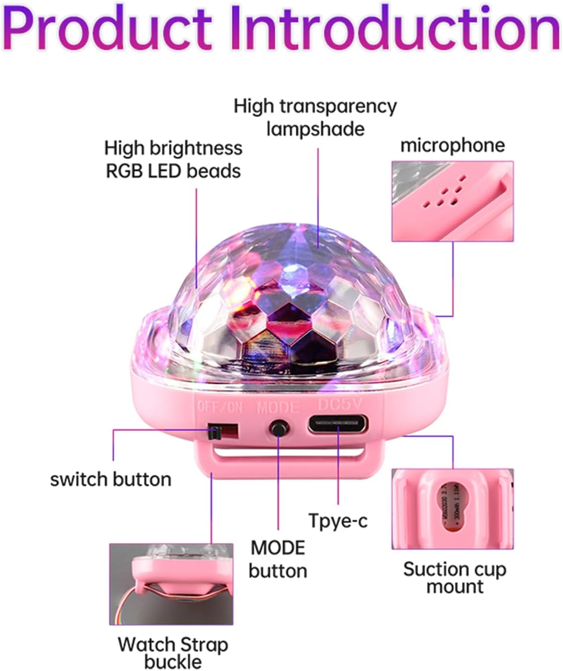 Detalle 2 de MOSFiATA XKL-Q1 Mini Magic Ball LED Party Light, Pink, USB Rechargeable