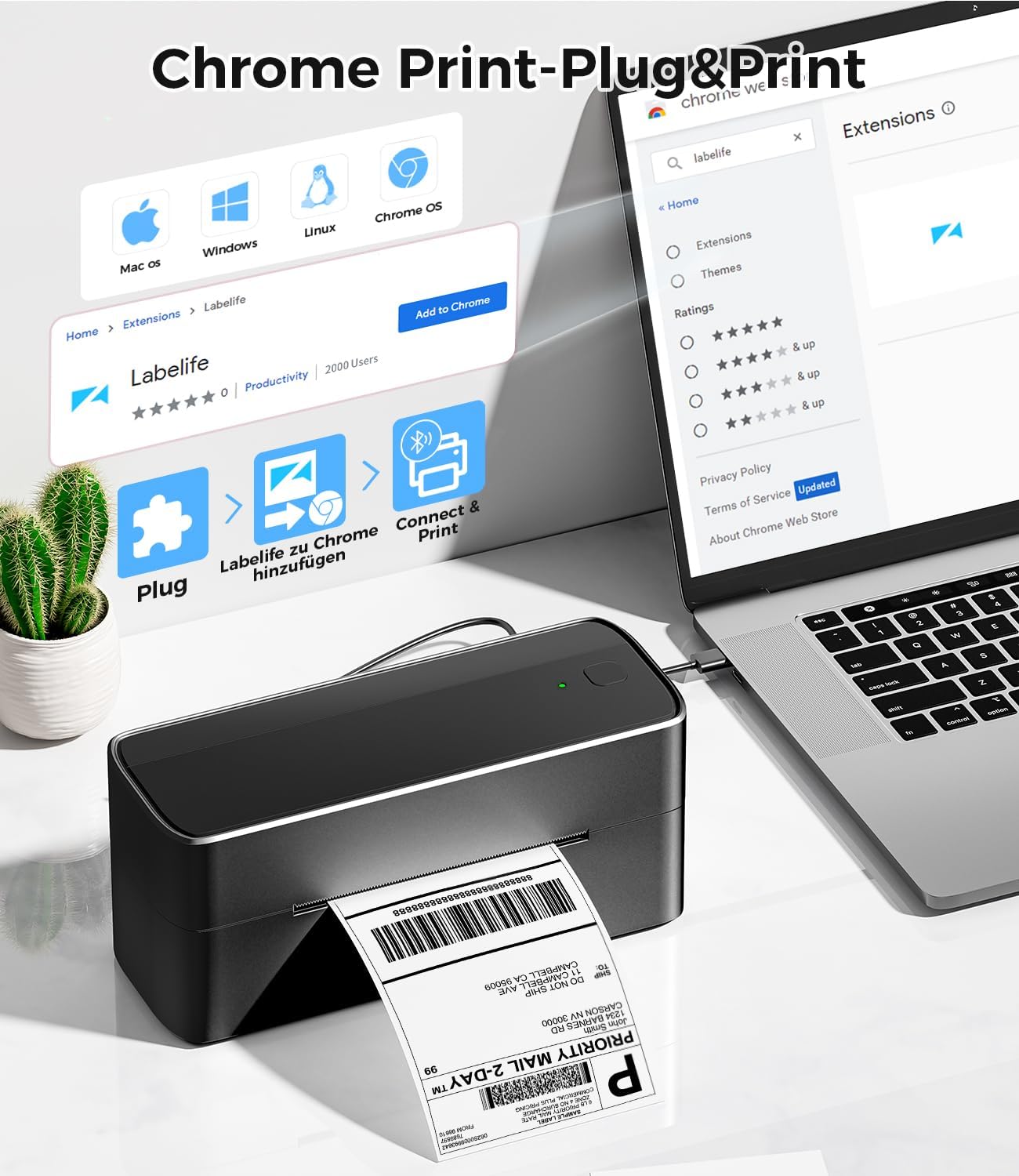 Thumbnail 6 de Phomemo PM241BT: Bluetooth-DHL Etikettendrucker – 4x6 Zoll Thermodrucker für Versandetiketten und Barcodes