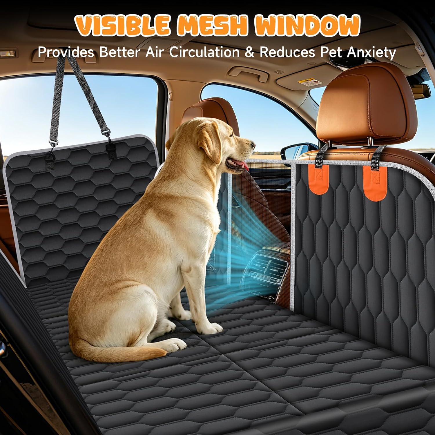 Detalle de Dog Car Seat Cover: Back Seat Extender with 6 PVC Boards for Secure Pet Travel