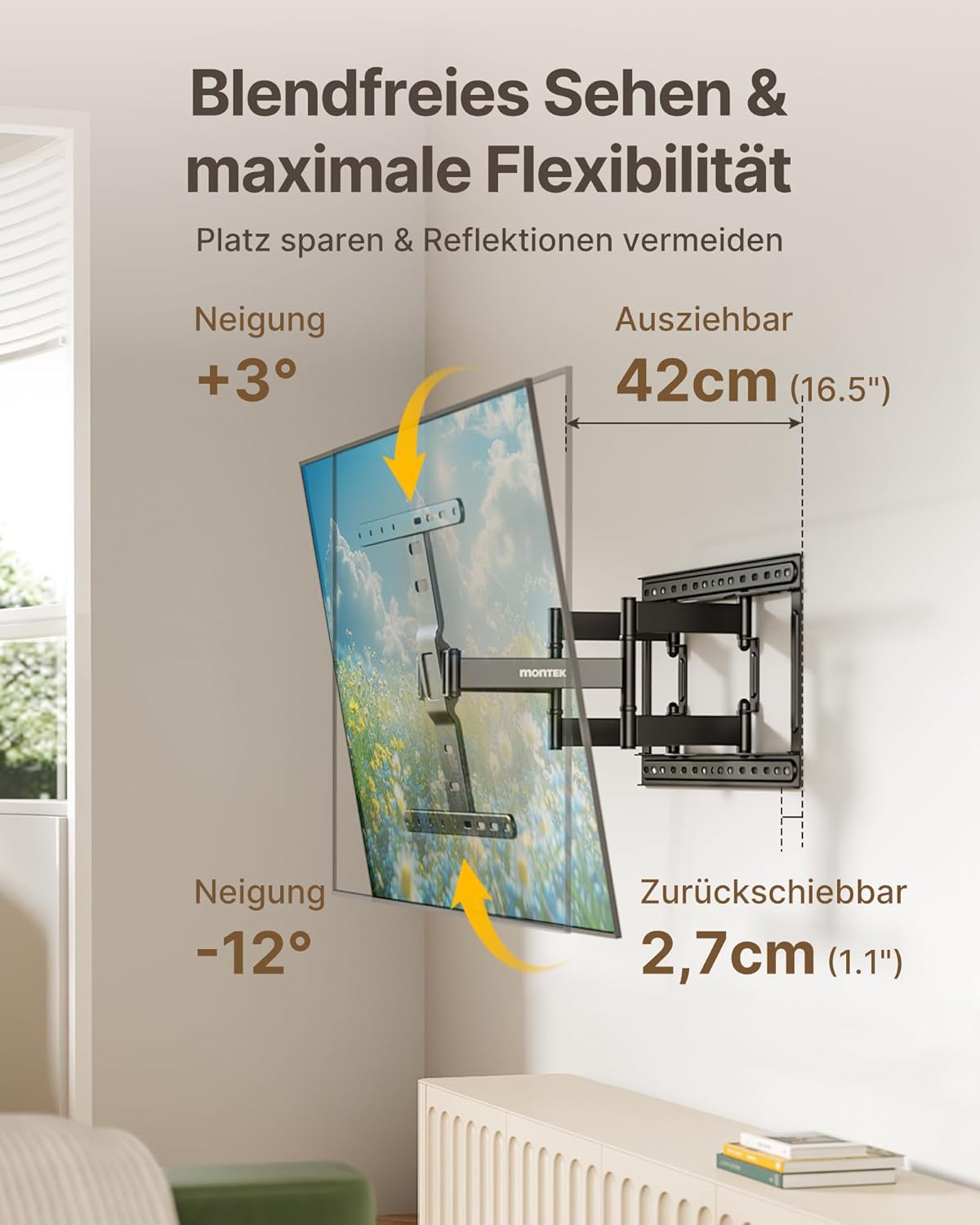 Thumbnail 4 de monTEK 1.1" Ultra Slim TV Wandhalterung 37–75 Zoll – bis 60 kg, voll beweglich, max. VESA 400x400
