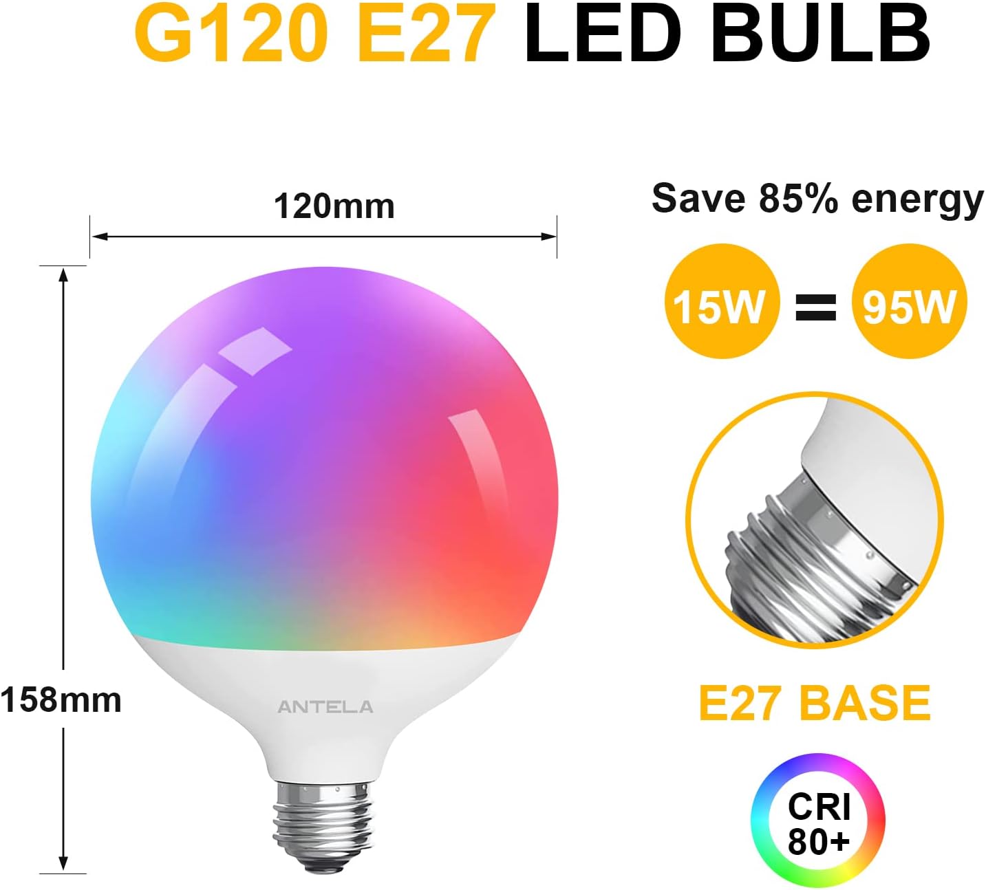 Detalle 2 de ANTELA Bombilla Inteligente Alexa E27 WiFi 15W RGB🧠