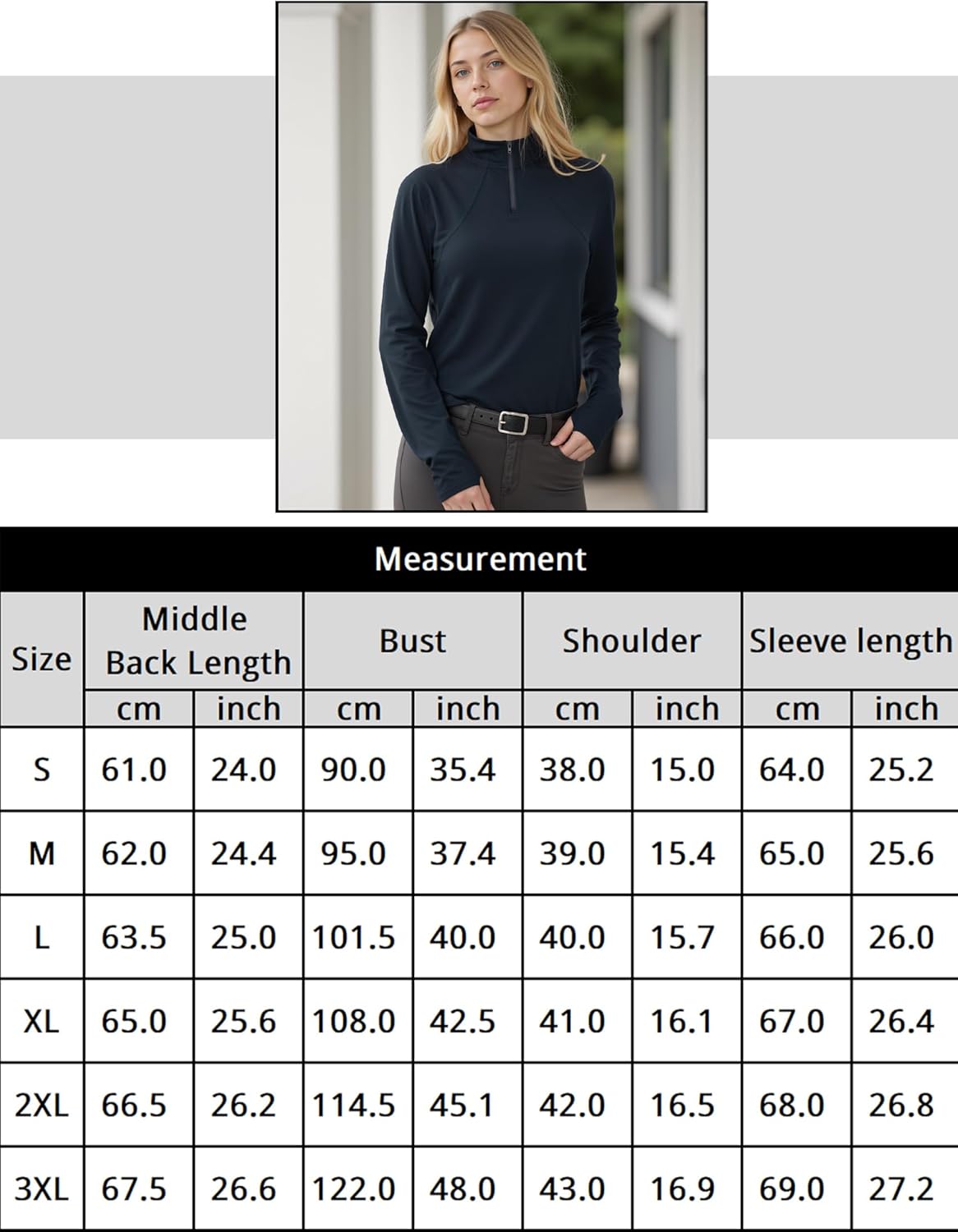 Thumbnail 5 de Crewhpo Tee-shirt Sport Femme manches longues 1/4 zip avec trous pour les pouces – haut running, yoga et fitness