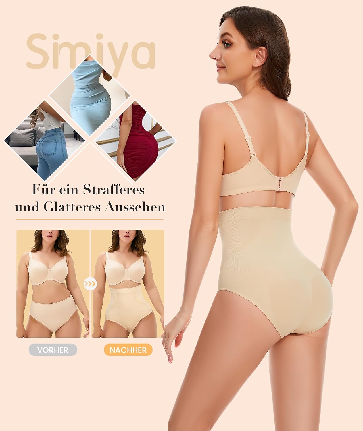 Detalle de SIMIYA Shapewear Damen Bauchweg Unterhose – Hochgeschnittene Miederhose mit Bauchkontrolle und Meerjungfrauen-Design