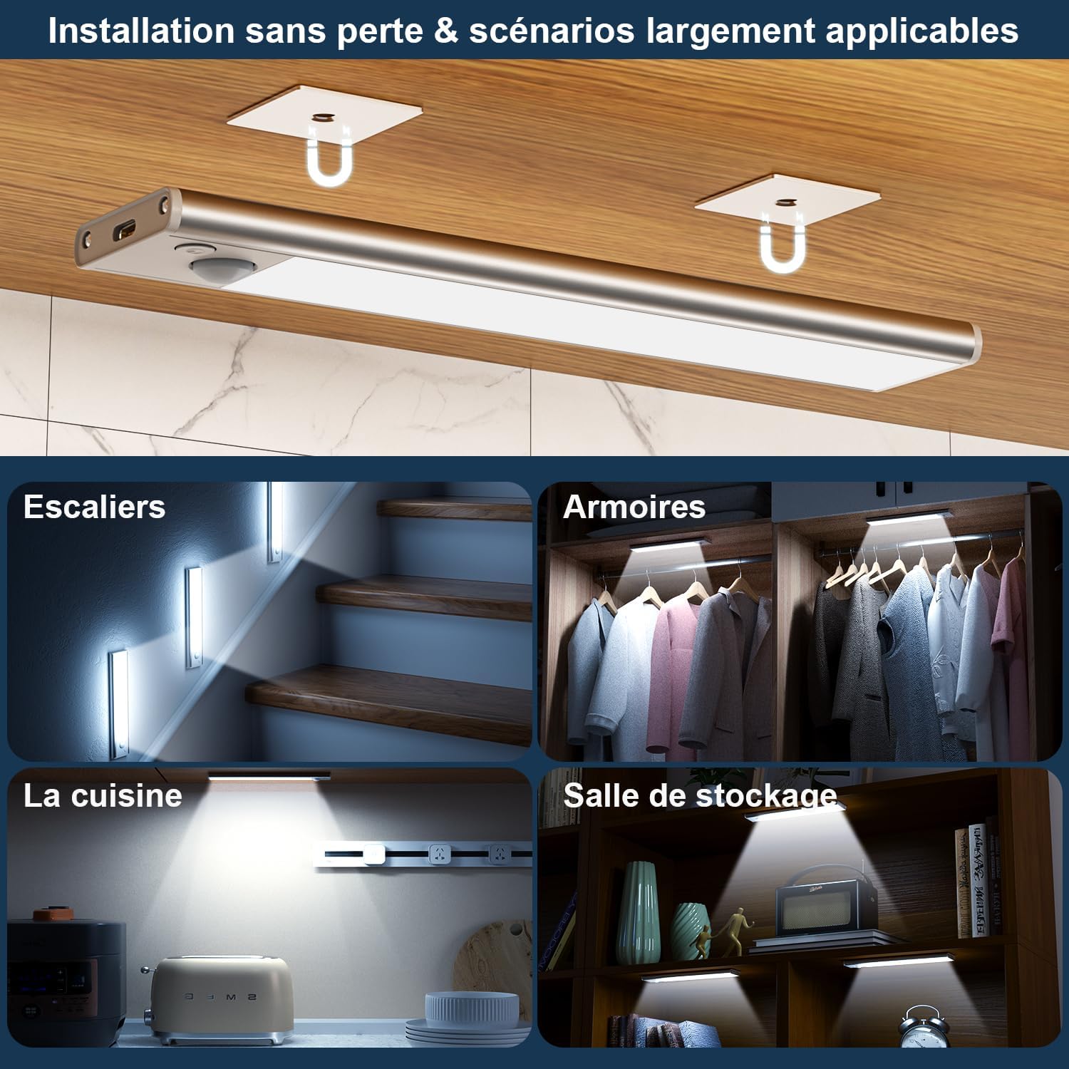 Thumbnail 5 de Lampe LED rechargeable réglette détecteur de mouvement pour cuisine
