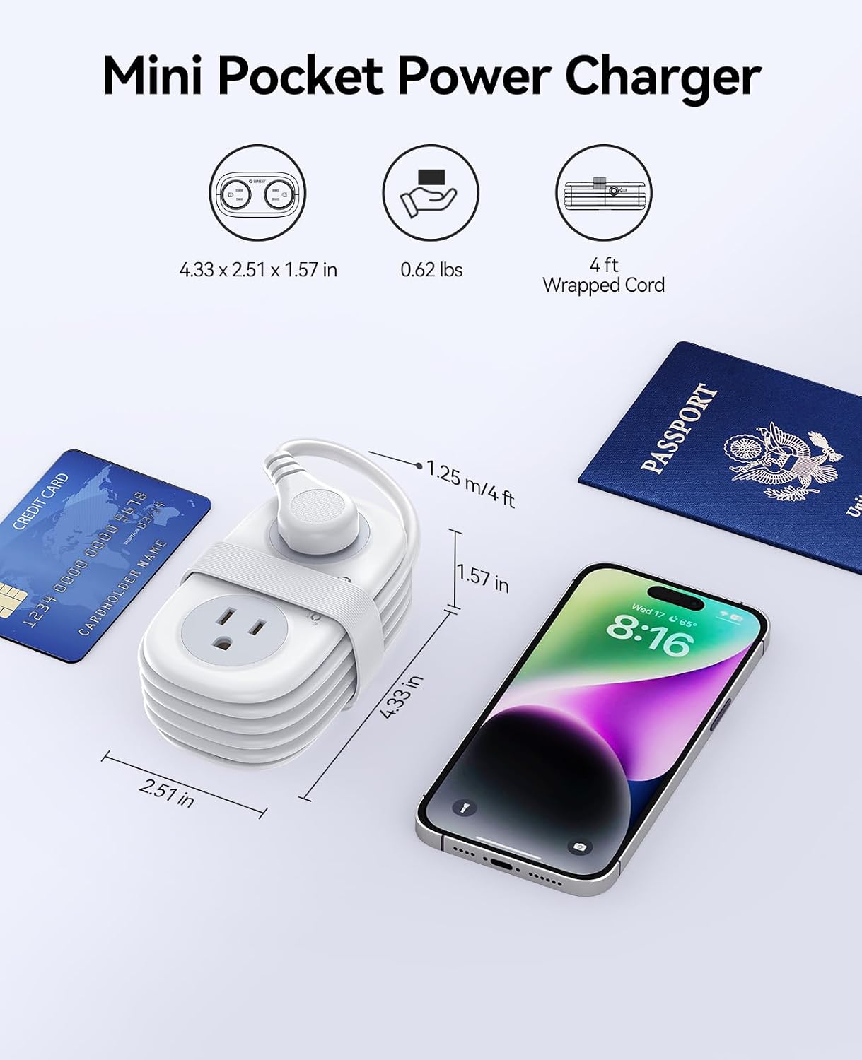 Detalle 2 de ORICO AP3 Travel Power Strip with 4 AC Outlets, 3 USB Ports, and 20W USB-C