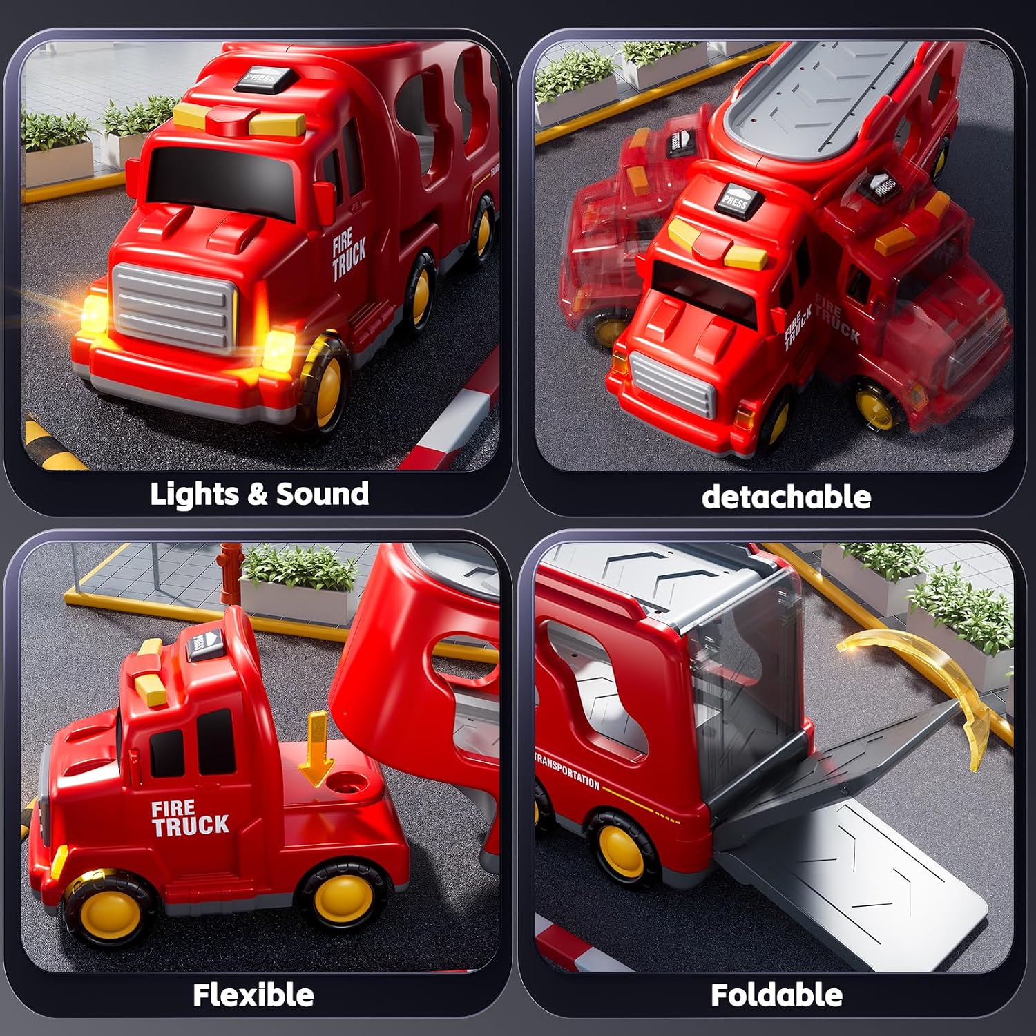 Thumbnail 6 de KIZONLY Fire Truck Toys 5-in-1 Carrier Vehicle Set ๐