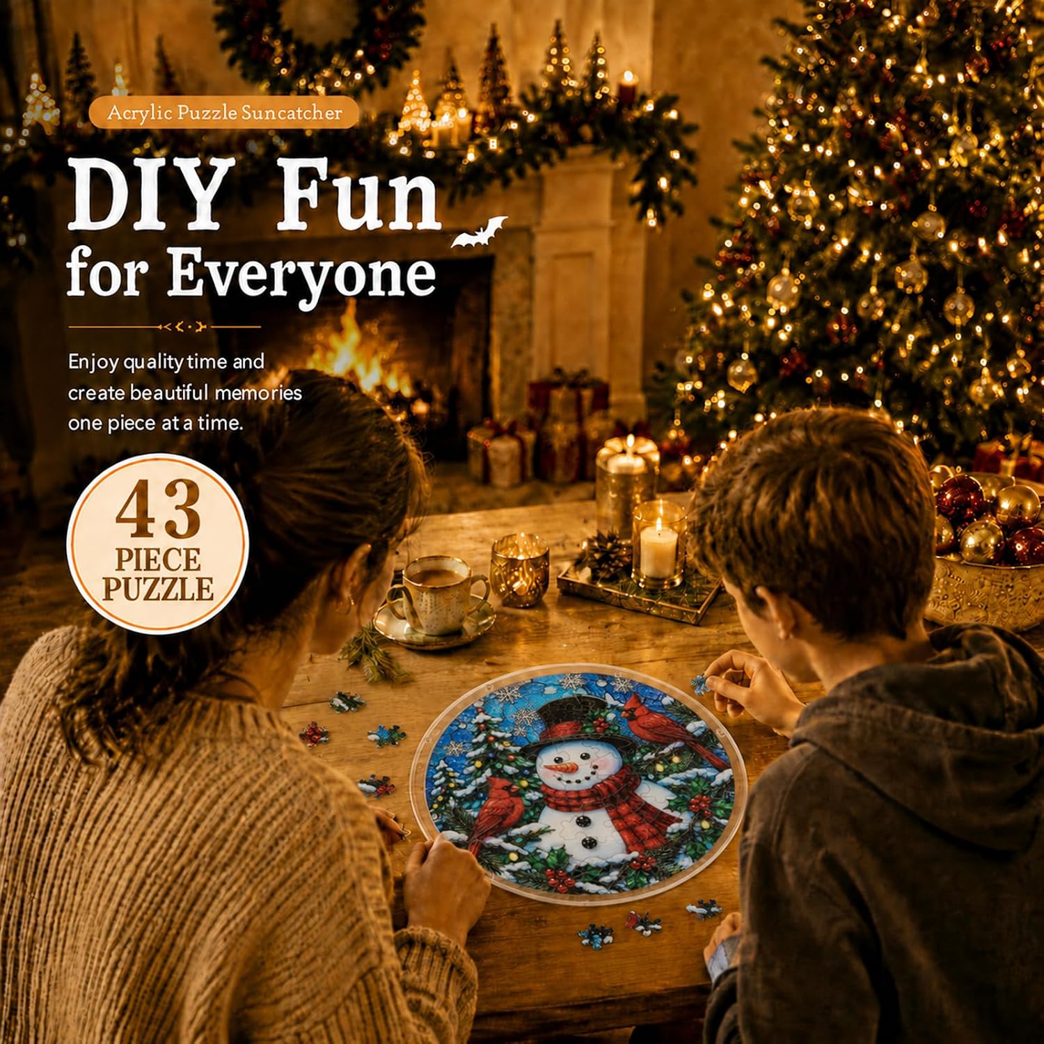 Thumbnail 3 de Bigwish Winter Snowman 9.8-Inch Acrylic Puzzle Suncatcher, 43 Pieces