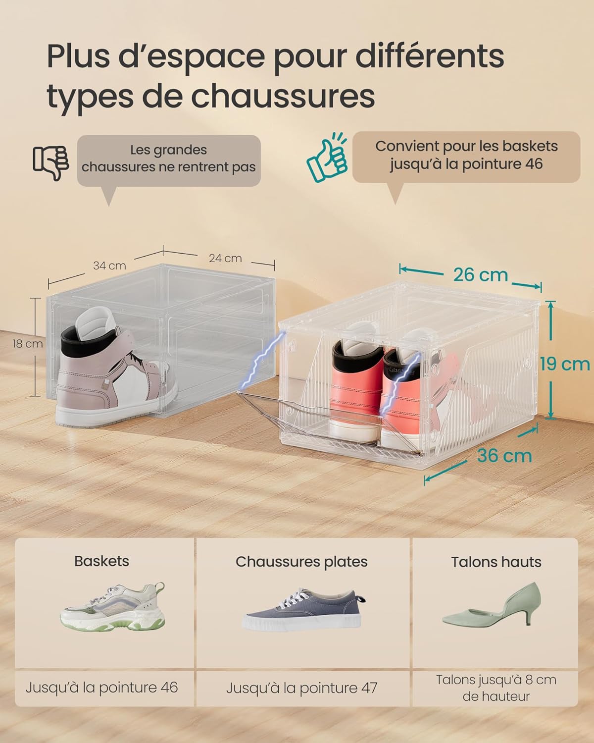Thumbnail 4 de SONGMICS LSP806WH01 Boîtes à chaussures 12 pcs 36×26×19 cm
