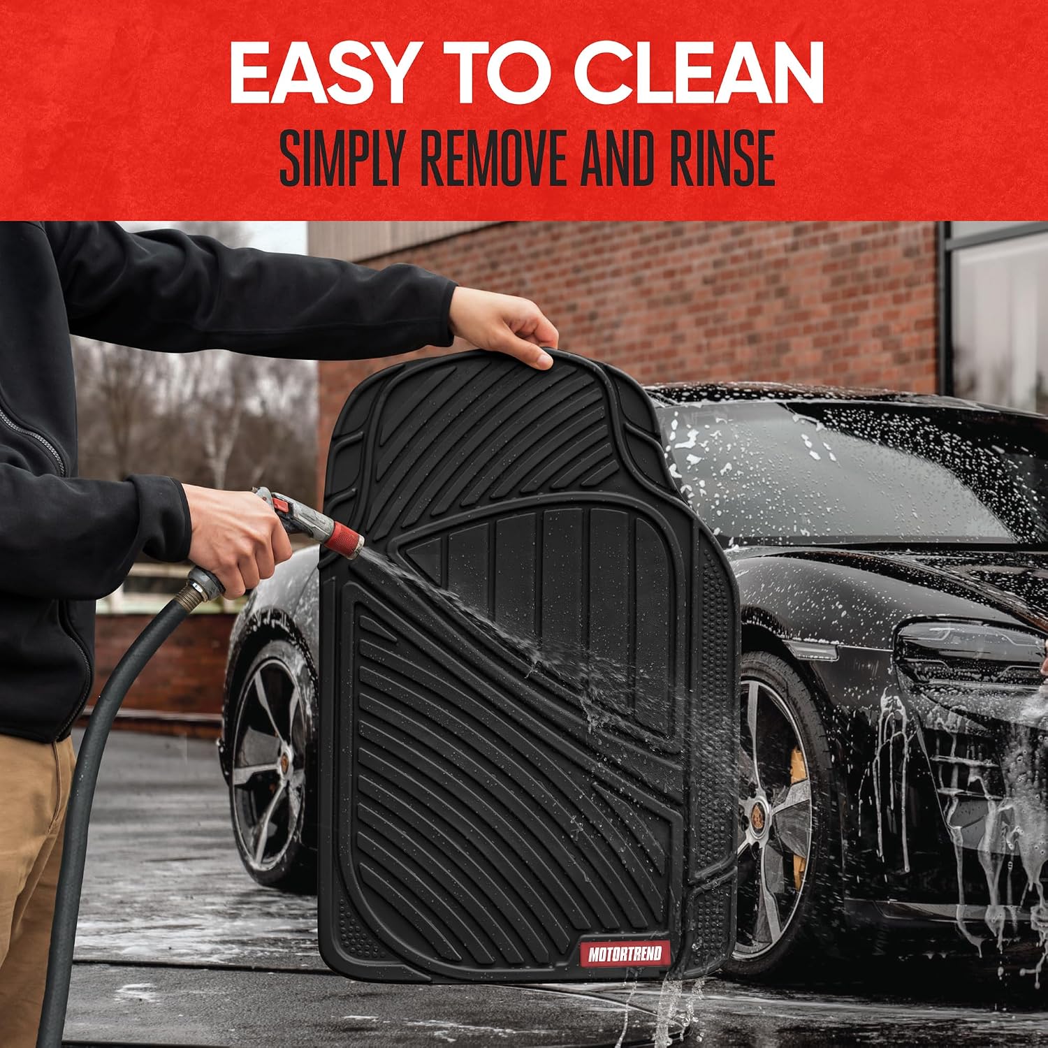 Detalle de Motor Trend FlexTough All Weather Rubber Car Floor Mats — 3 Piece Set (Black)