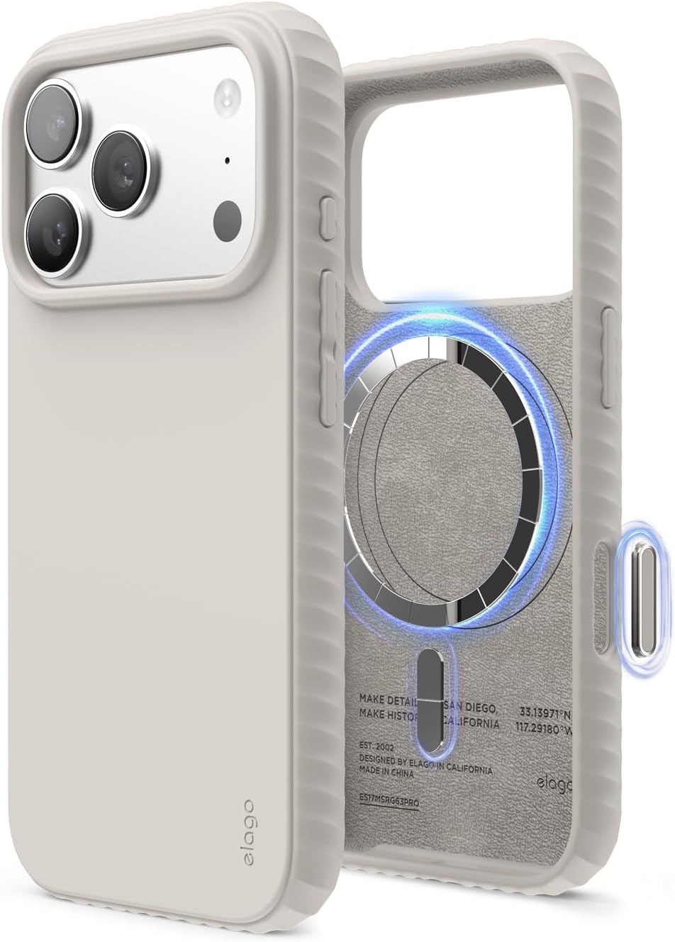 Detalle de elago ES17MSRG63PRO-ST Magnetic Ridge Silicone Case for iPhone 17/18 Pro, Stone