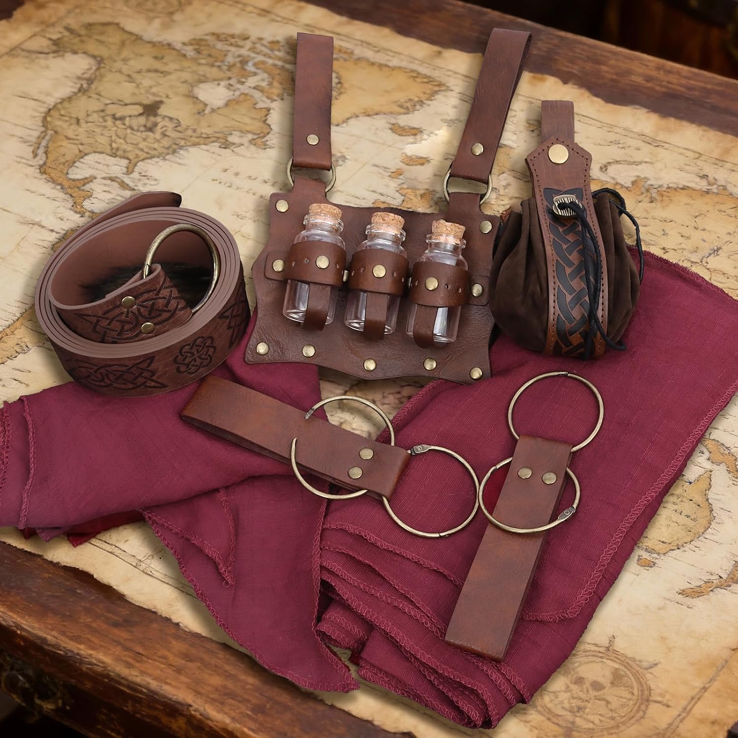 Detalle de bcehyaa Pirate Costume Accessories Set with Adjustable Belt and Faux-Leather Pouch