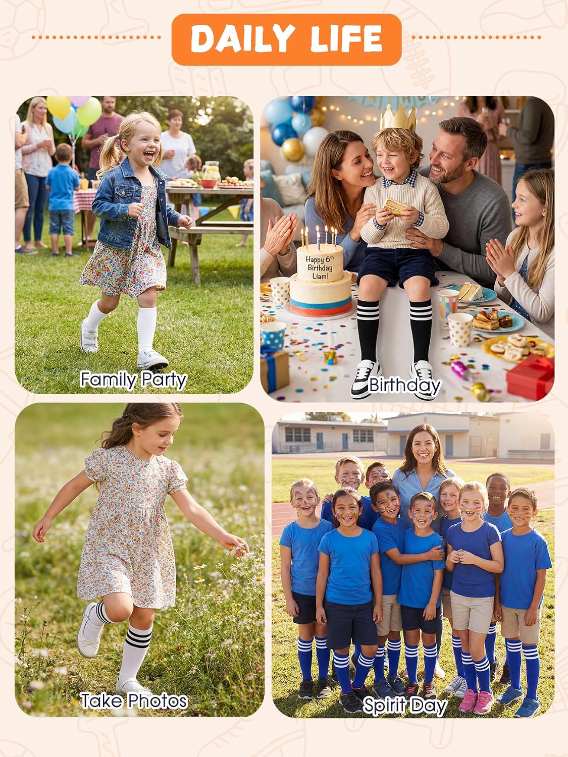 Detalle 1 de American Trends Kids Soccer Socks, Cotton Blend