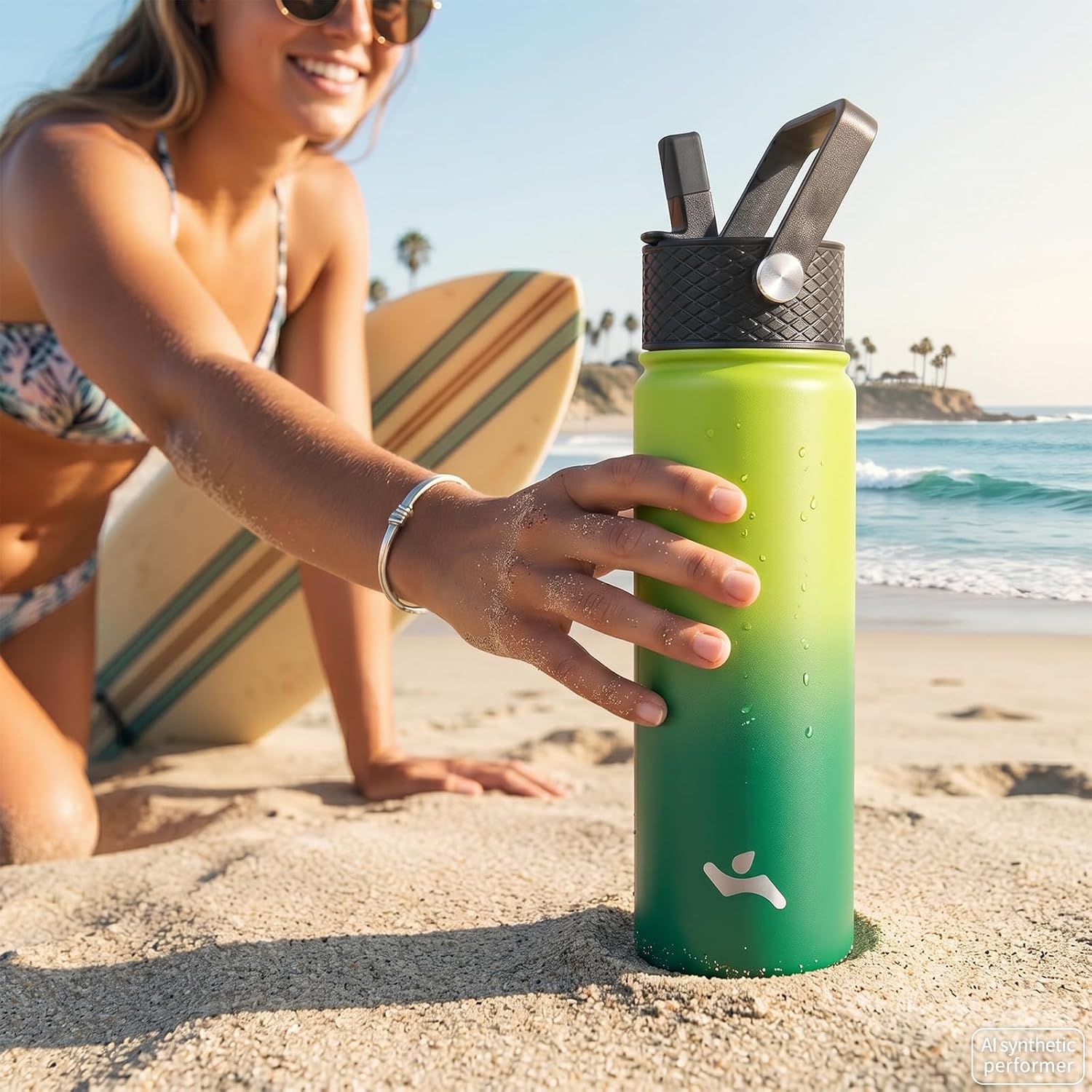 Thumbnail 5 de Konokyo 32 oz Insulated Water Bottle (Stainless Steel) with 3 Lids in Macaron Green
