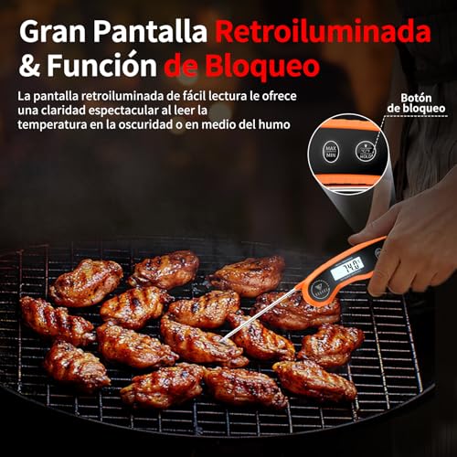 Detalle de DOQAUS Termómetro de Cocina con Pantalla Retroiluminada (Naranja)
