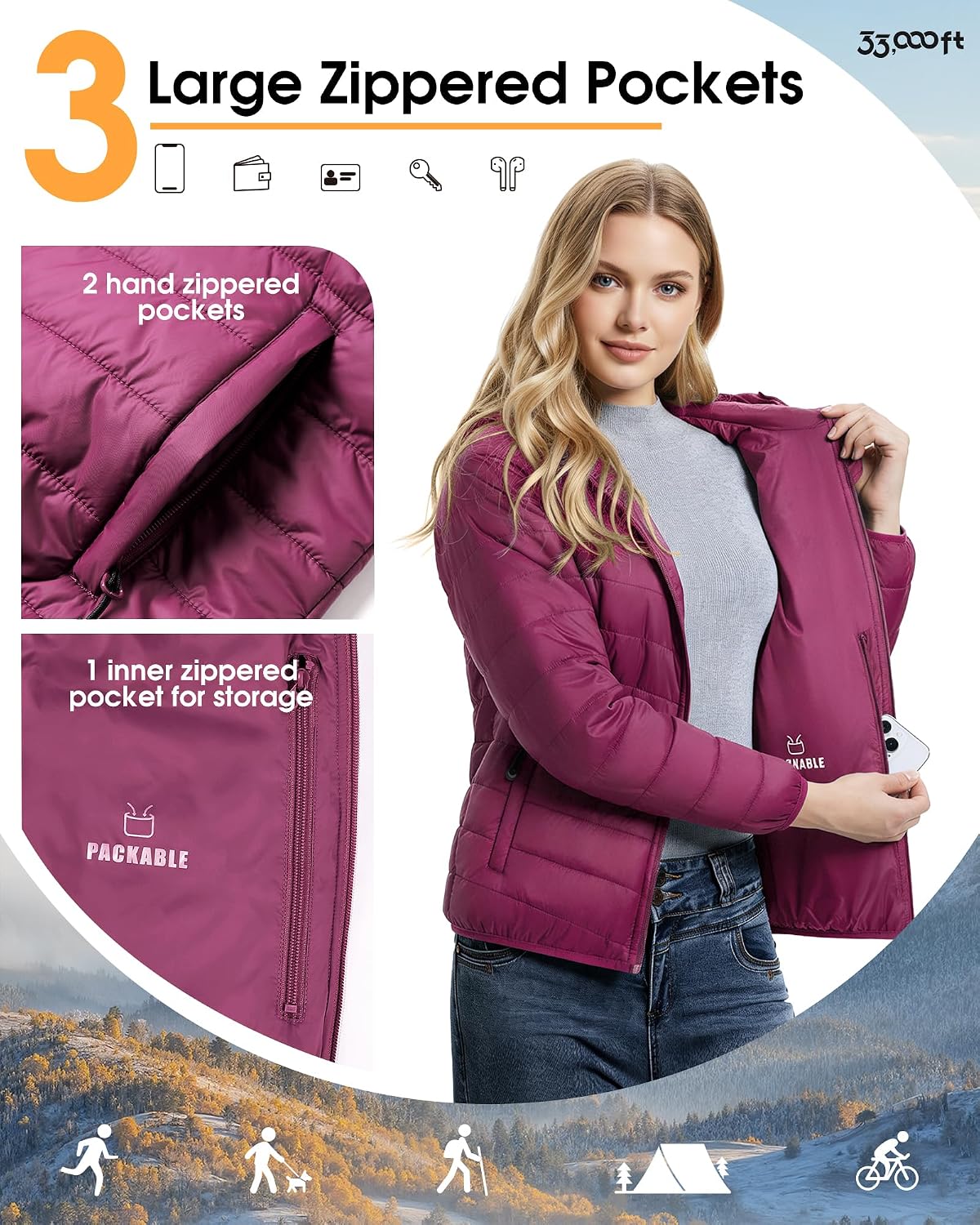 Thumbnail 4 de 33,000ft Women’s Lightweight Puffer Jacket
