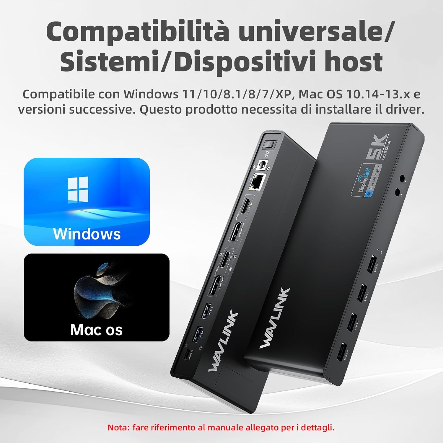 Thumbnail 6 de WAVLINK DisplayLink docking station USB-C universale con 2 HDMI, 1 DP e USB 3.0 (fino a 4K/60 Hz) + Gigabit Ethernet