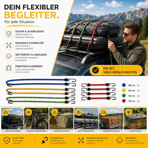 Detalle 2 de repairr 10x Allzweck Expander mit Haken – Extra Starke Gepäckspanner, Set 88/59/46/38 cm