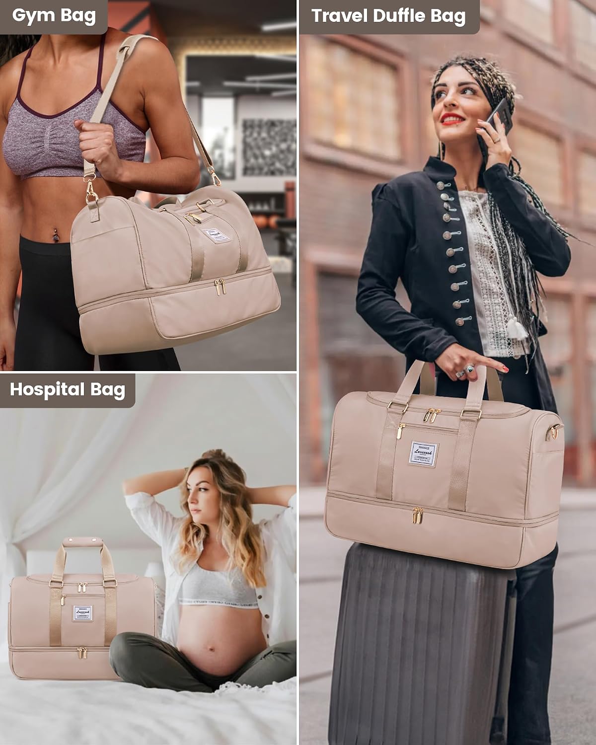 Thumbnail 5 de LOVEVOOK Sporttasche Reisetasche groß 50 l mit Kulturtasche, Schuhfach und Nassfach (Sand)