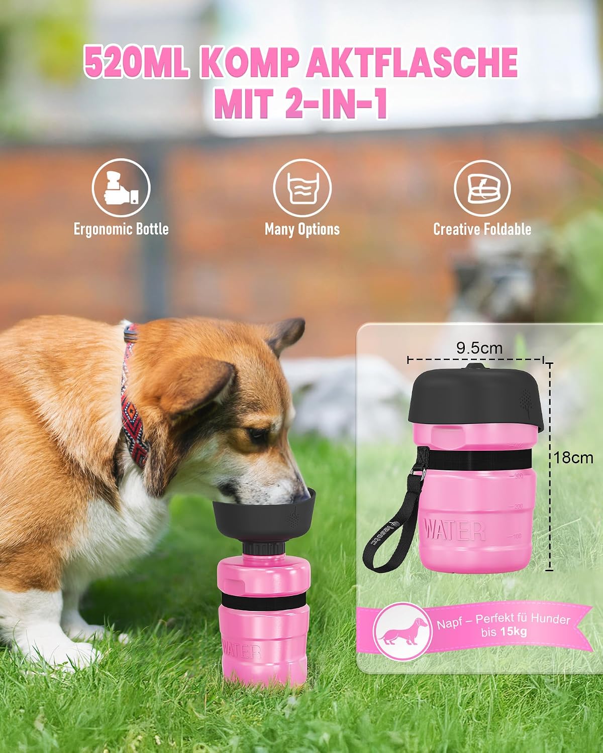 Detalle 2 de lesotc Hundetrinkflasche 520 ml Rosa