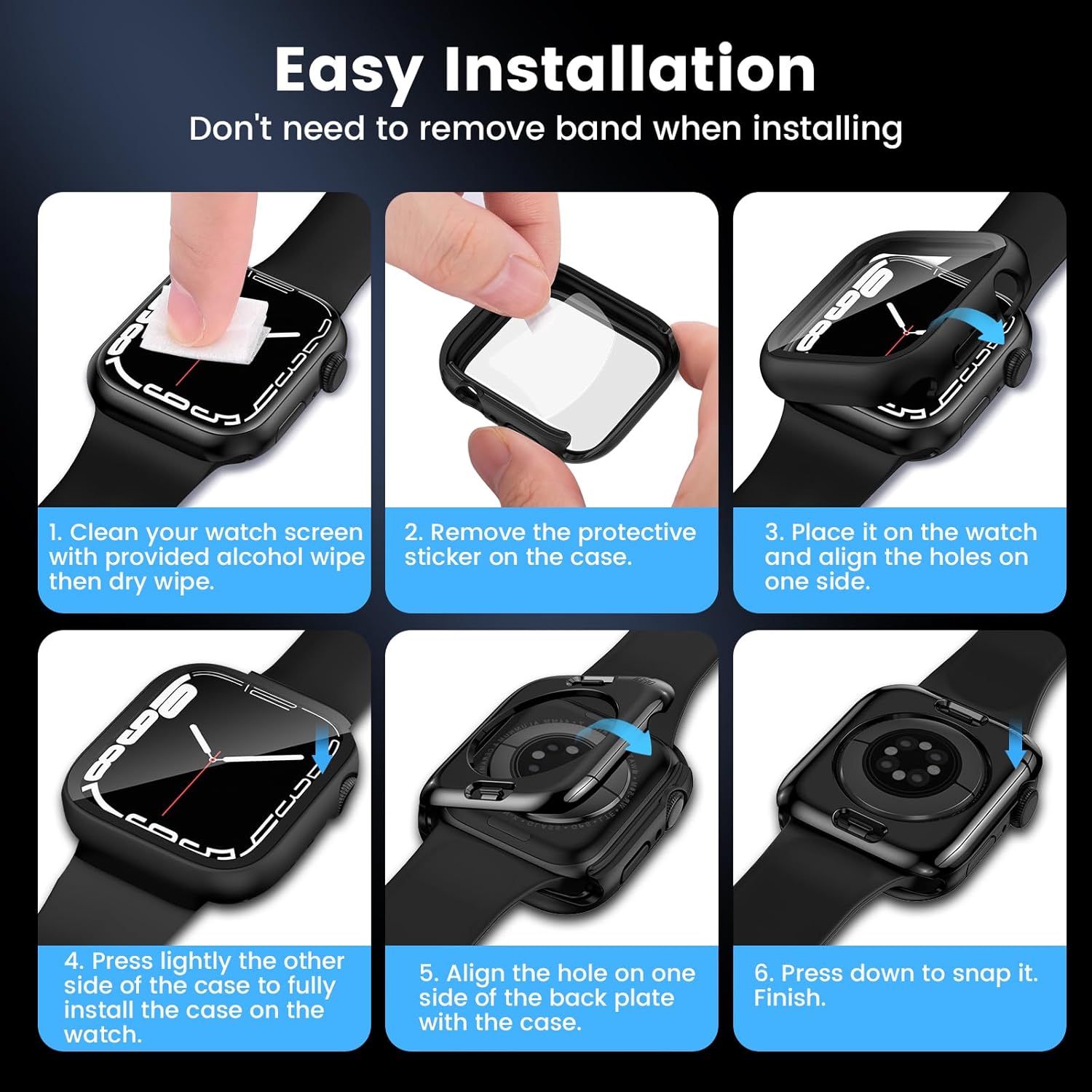 Thumbnail 6 de HWeggo 2 in 1 Waterproof Case for Apple Watch 41mm (Series 9/8/7) – Clear Front & Back Bumper
