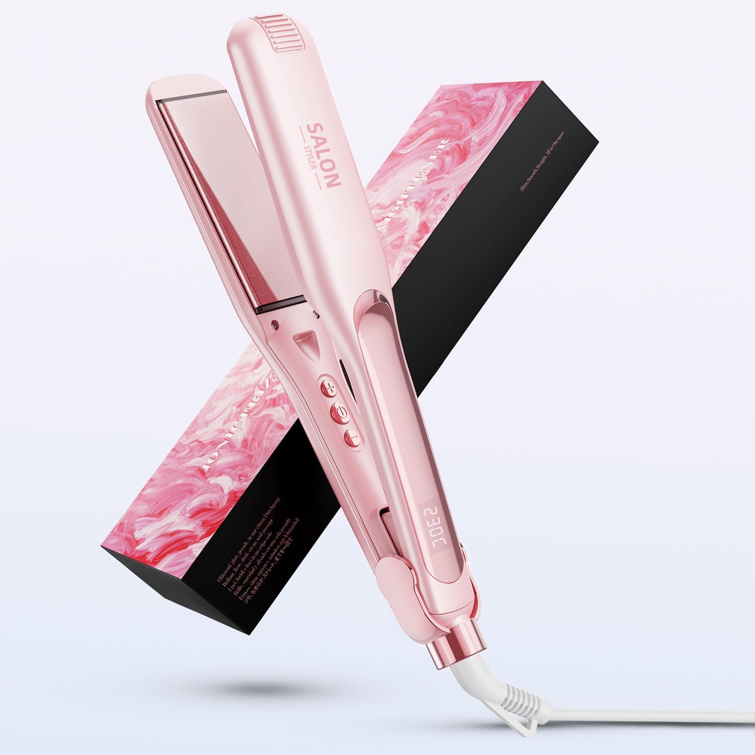Detalle de Dekuri Hair Straighteners, 42mm Wide Plate Flat Iron – Frictionless Water-Based Ceramic, 120–230°C, Baby Pink