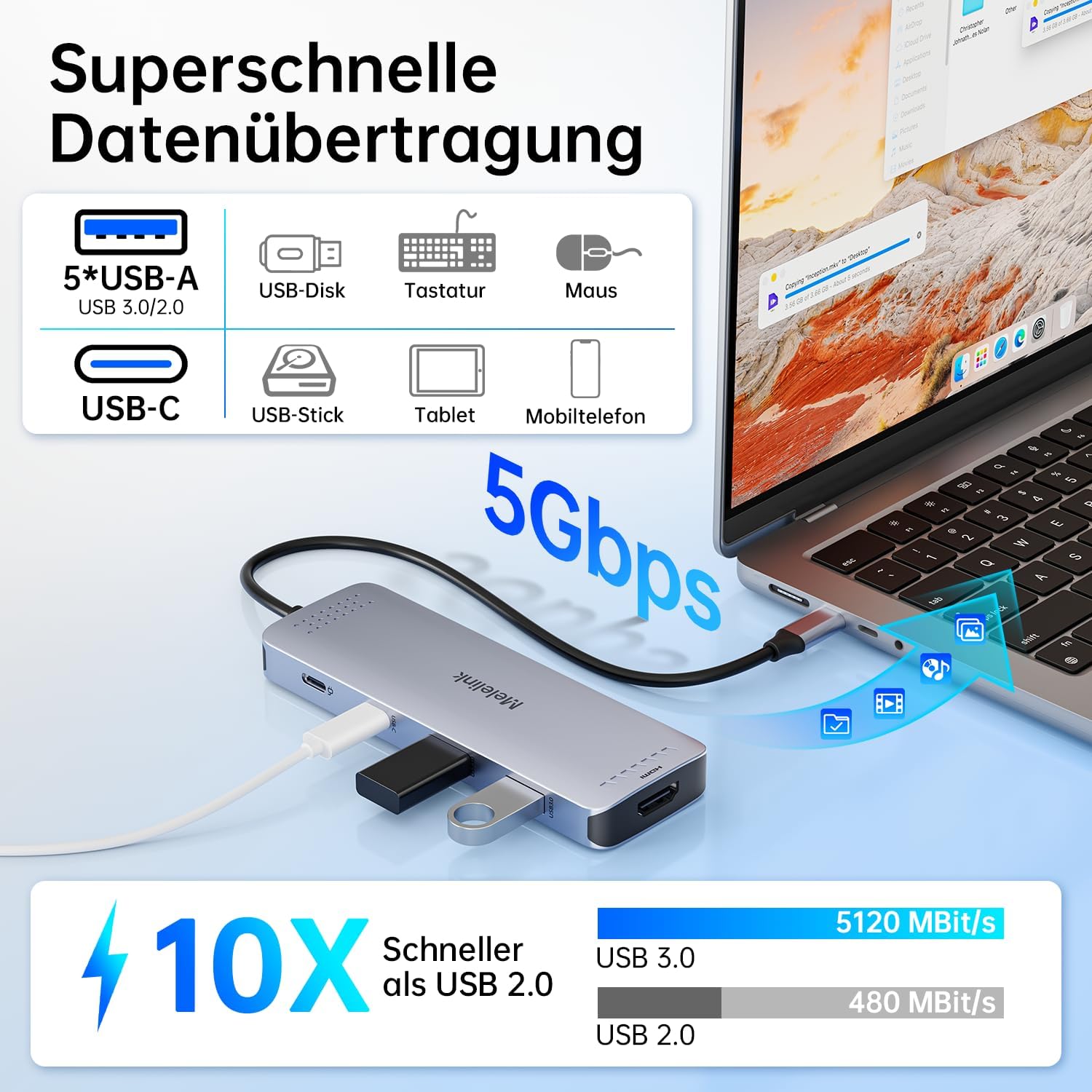 Detalle 2 de Melelink USB-C Hub 10 in 1 für MacBook